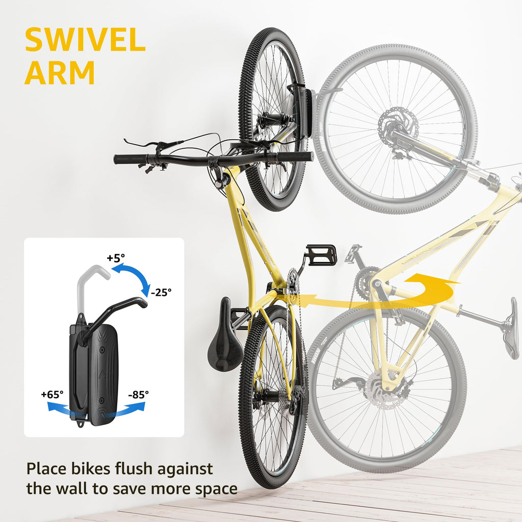 monTEK Swivel Bike Wall Mount, Bike Hangers for Garage, Space-Saving Vertical Bike Rack, Sturdy Bike Storage Rack Holds Up to 66lbs, Easy to Install, 4 Pack
