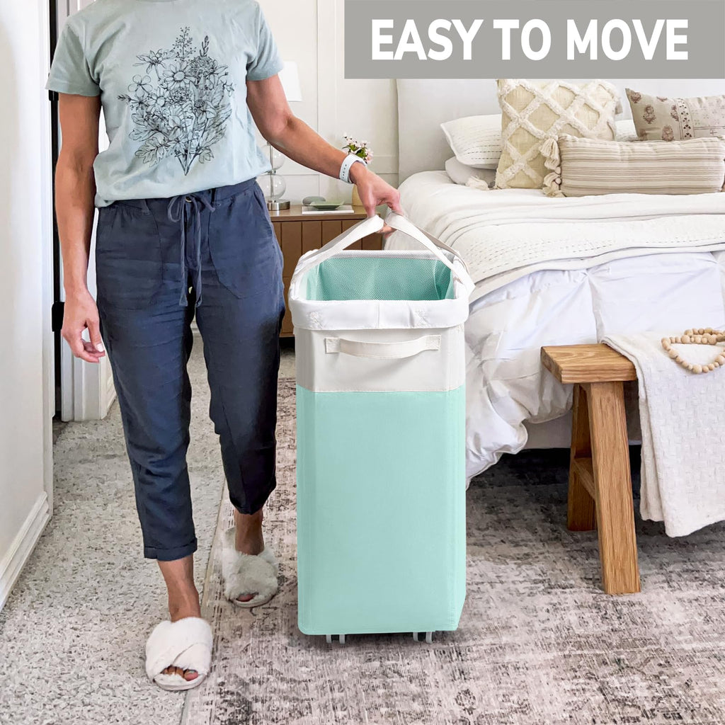 Goodpick Pink Laundry Basket with Wheels, Dorm Room Essentials for Girls, 75L Collapsible Laundry Basket, Laundry Hamper with Handle for College Dorm