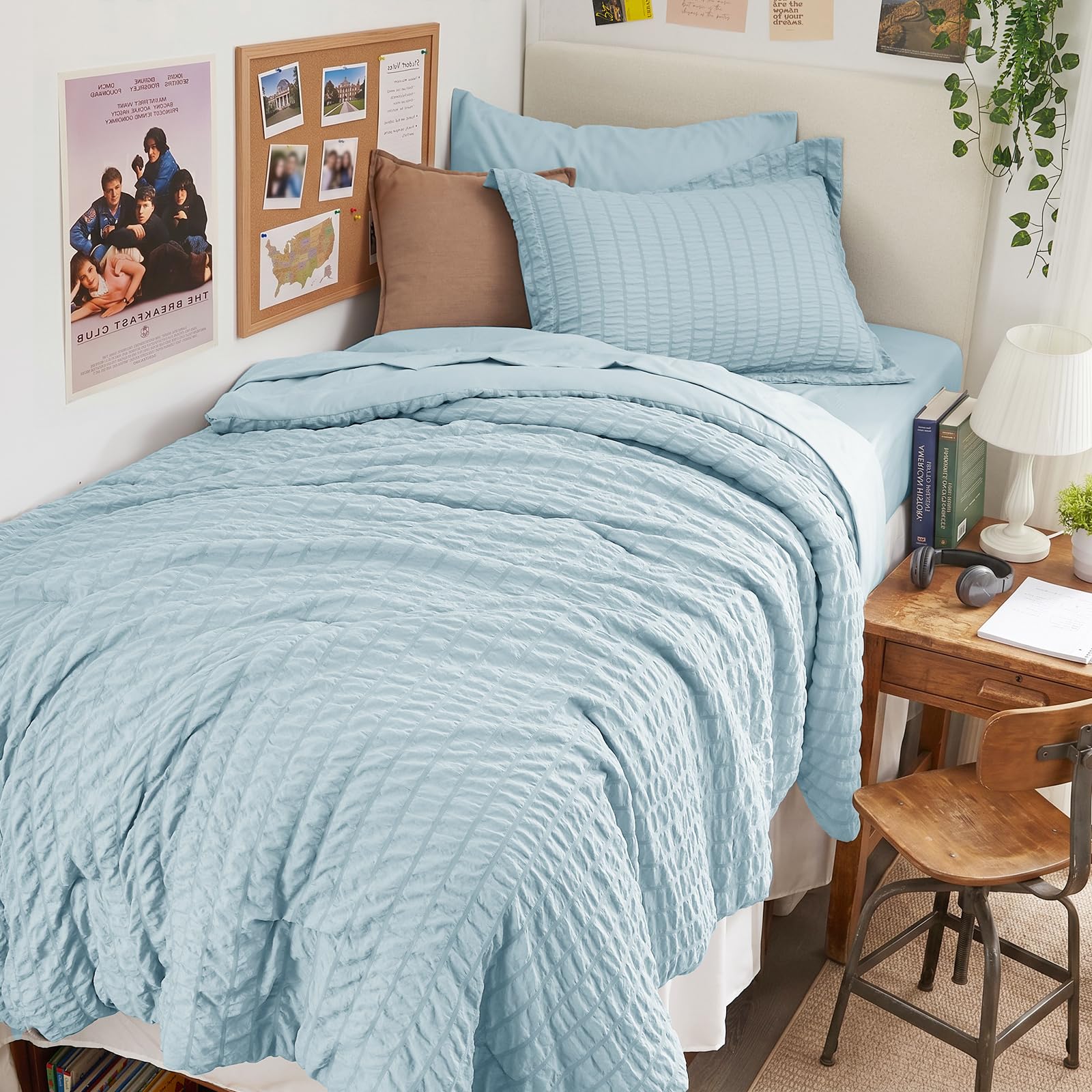 HYMOKEGE Twin XL Comforter Set Seersucker 5 Pieces, All Season Luxury Bed in a Bag for Bedroom, Bedding Set with Comforter, Sheet, Pillowcase & Sham, Dark Grey