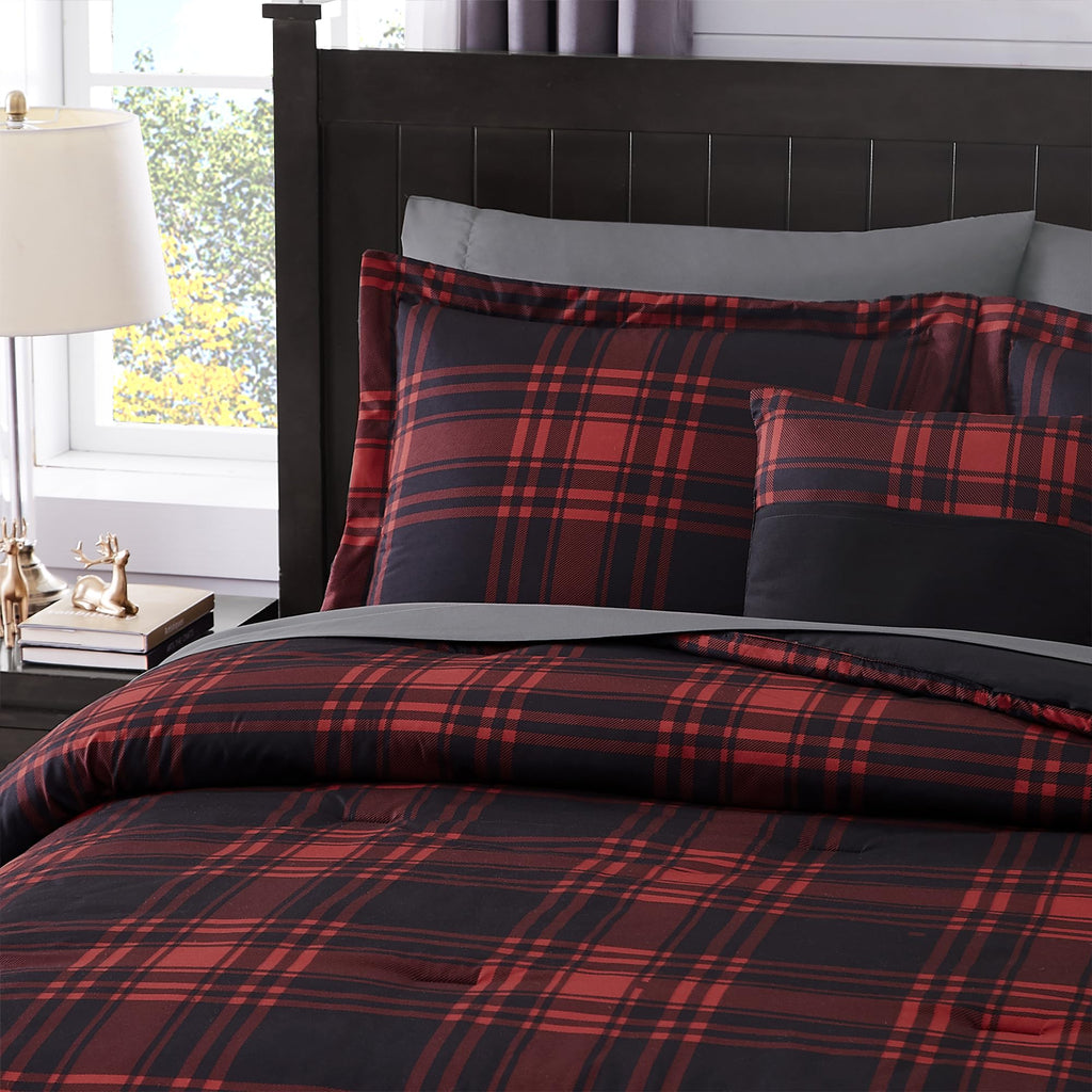 MaiRêve Plaid Twin XL Comforter Set Navy Blue 5 Pieces Dorm Bed in a Bag | Rustic Farmhouse Bedding Sets for Boys Teen with Sheets, Pillowcase & Sham