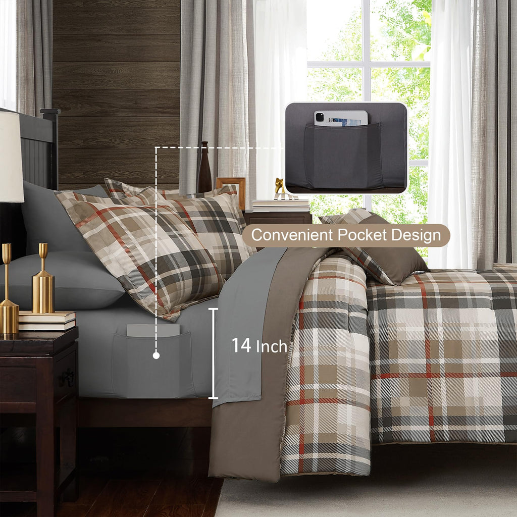 MaiRêve Plaid Twin XL Comforter Set Navy Blue 5 Pieces Dorm Bed in a Bag | Rustic Farmhouse Bedding Sets for Boys Teen with Sheets, Pillowcase & Sham