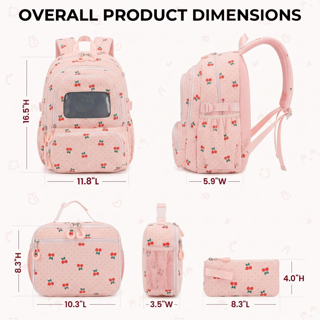 Corduroy School Backpack Set for Girls Boys Women, 3Pcs Kids Bookbag with Lunch Box & Pencil Pouch, Elementary Middle High School College Daypack 15.6" Laptop Bag for Work Travel, Leopard Brown