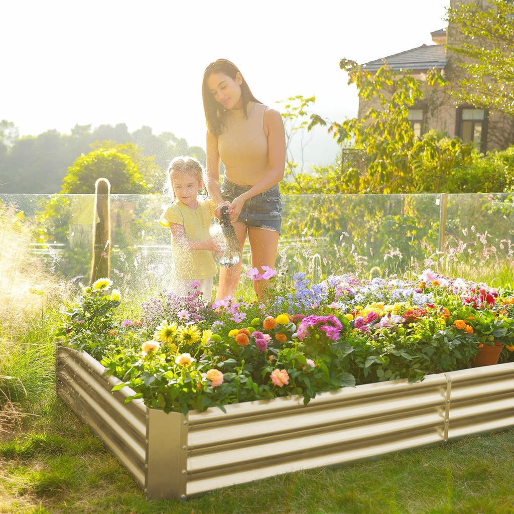 Land Guard 3 Pack 8×4×1ft Galvanized Metal Raised Garden Bed, Metal Planter Kit Box Outdoor for Deep-Rooted Vegetables, Flowers, Green and Herbs, Silver