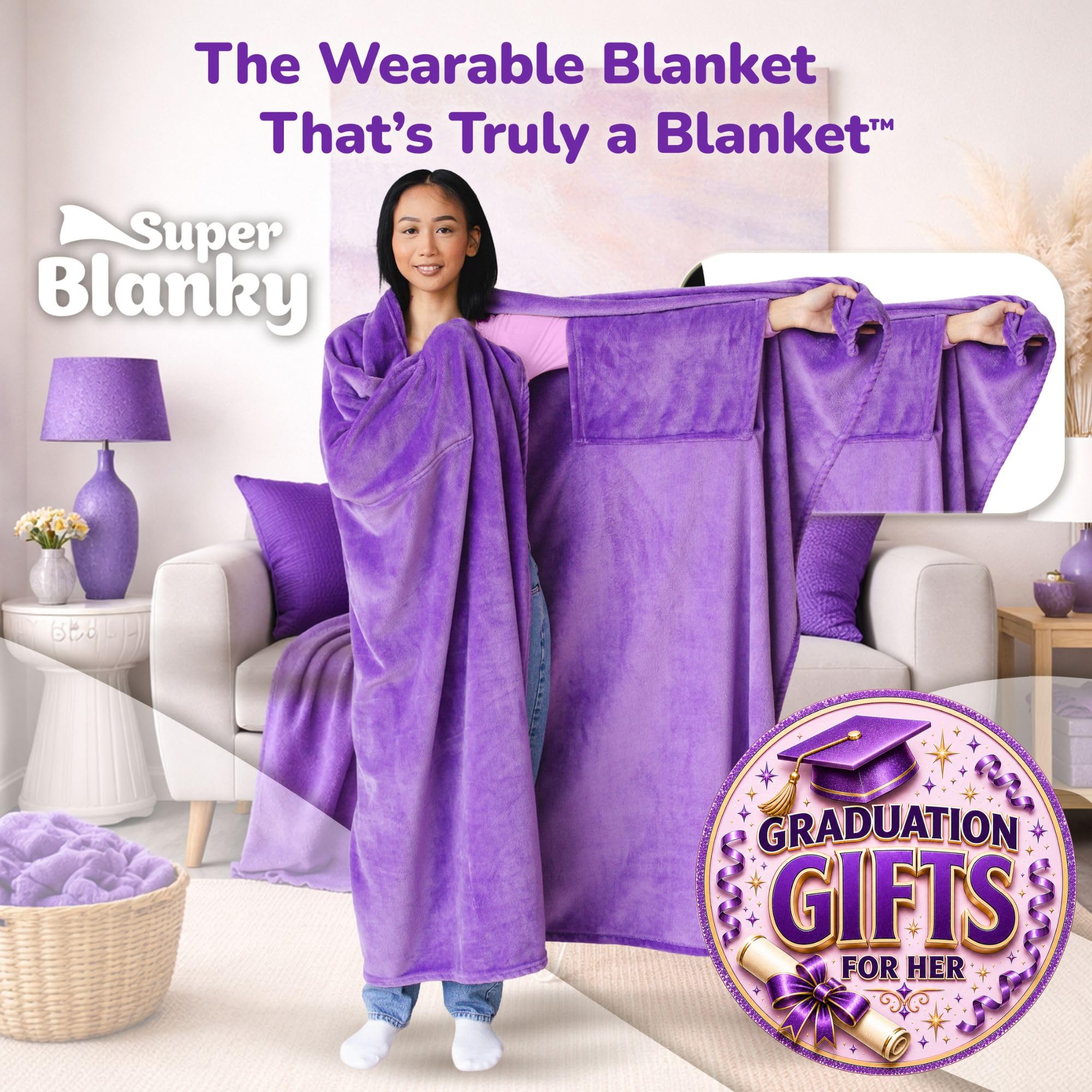 Super Blanky Wearable Blankets for Women & Men, Graduation Day Gift for Her, Cozy Gifts for Women, Wife Birthday Gifts Ideas