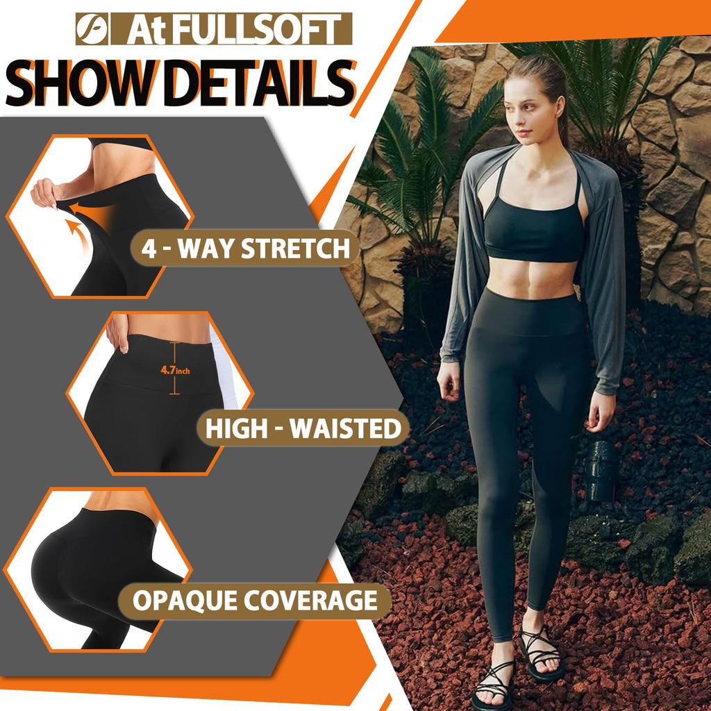 FULLSOFT 3 Pack Leggings for Women High Waisted Soft Black Yoga Pants for Workout Athletic Running Reg & Plus Size