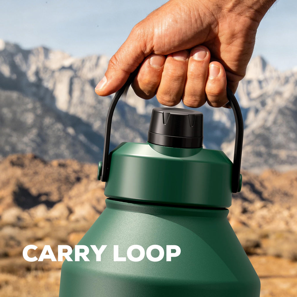 POWCAN 64 oz Insulated Water Bottle for Sports: 2-in-1 Straw & Spout Lid, Leakproof, Carrier Bag, Shoulder Strap, Keep Cold 48H, BPA-Free, Half Gallon Metal Water Jug for Gym, Travel, Gift (Midnight)