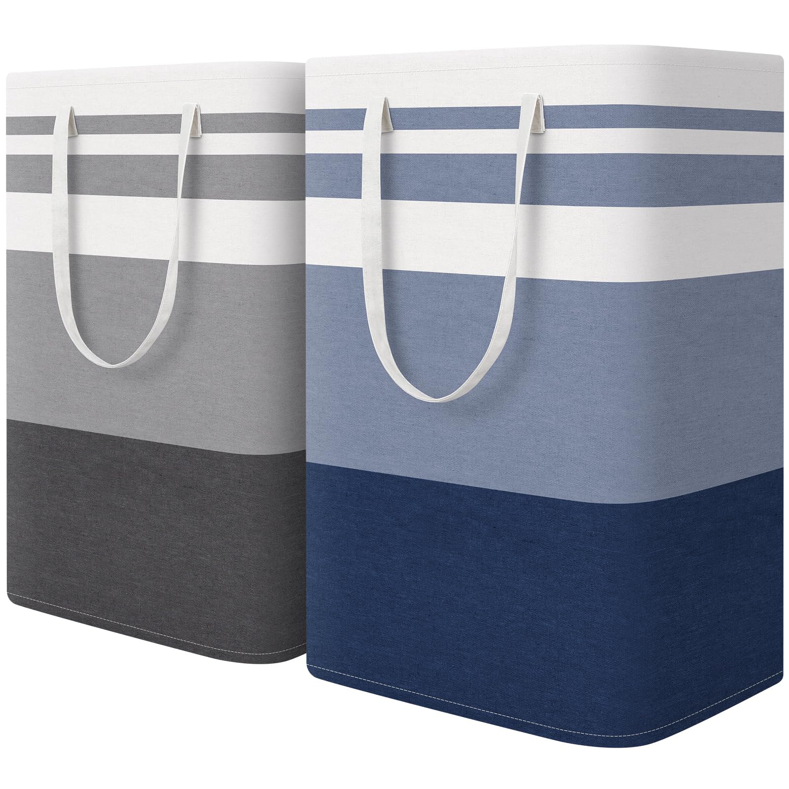 HomeHacks 2 Pack Large Laundry Baskets, Waterproof, Freestanding Laundry Hampers, Collapsible Clothes Hamper with Reinforced Handles in Laundry Room, College Dorm, Bathroom, Bedroom (Grey, 75Lx2)