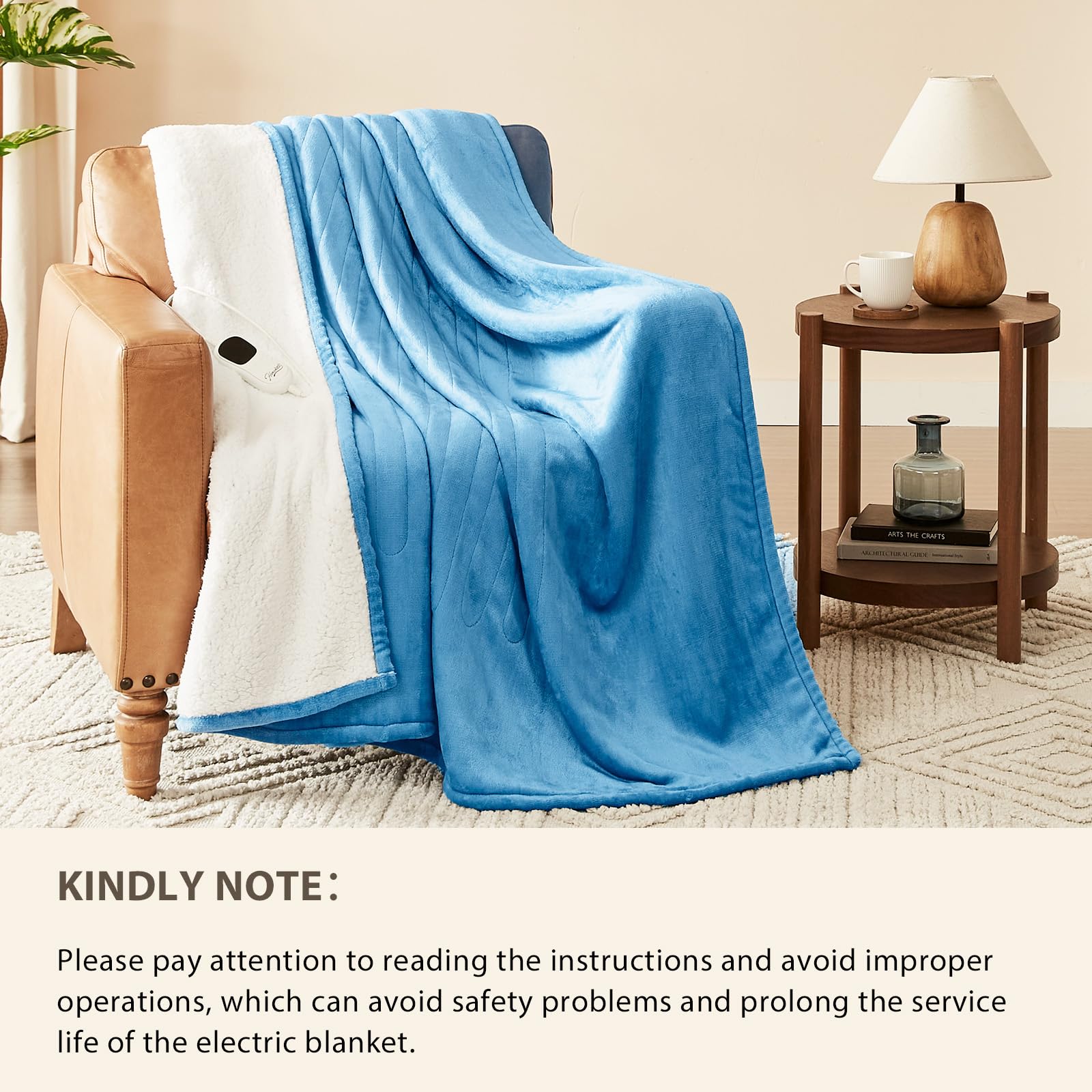 Homemate Heated Blanket Electric Throw - 50"x60" Heating Blanket Throw 1/2/4/6/8 Hours Auto-Off 10 Heat Level Over-Heat Protection Flannel Sherpa ETL Certification