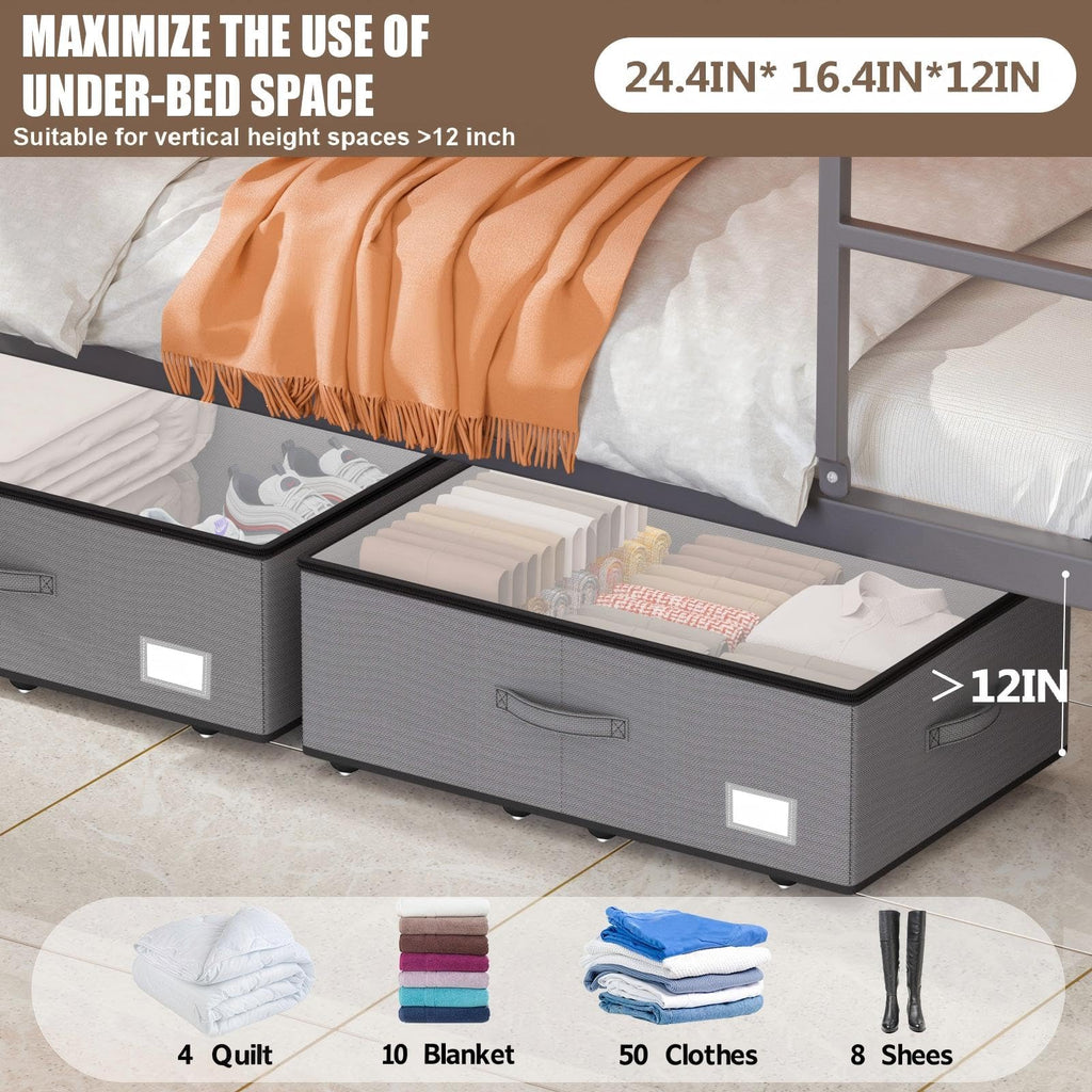 EE-RoomWorld Under Bed Storage with Wheels, No Assemble Required 10 inches height Under Bed Storage bins,Large capacity Rolling Underbed Shoe Storage containers，dorm underbed storage drawers