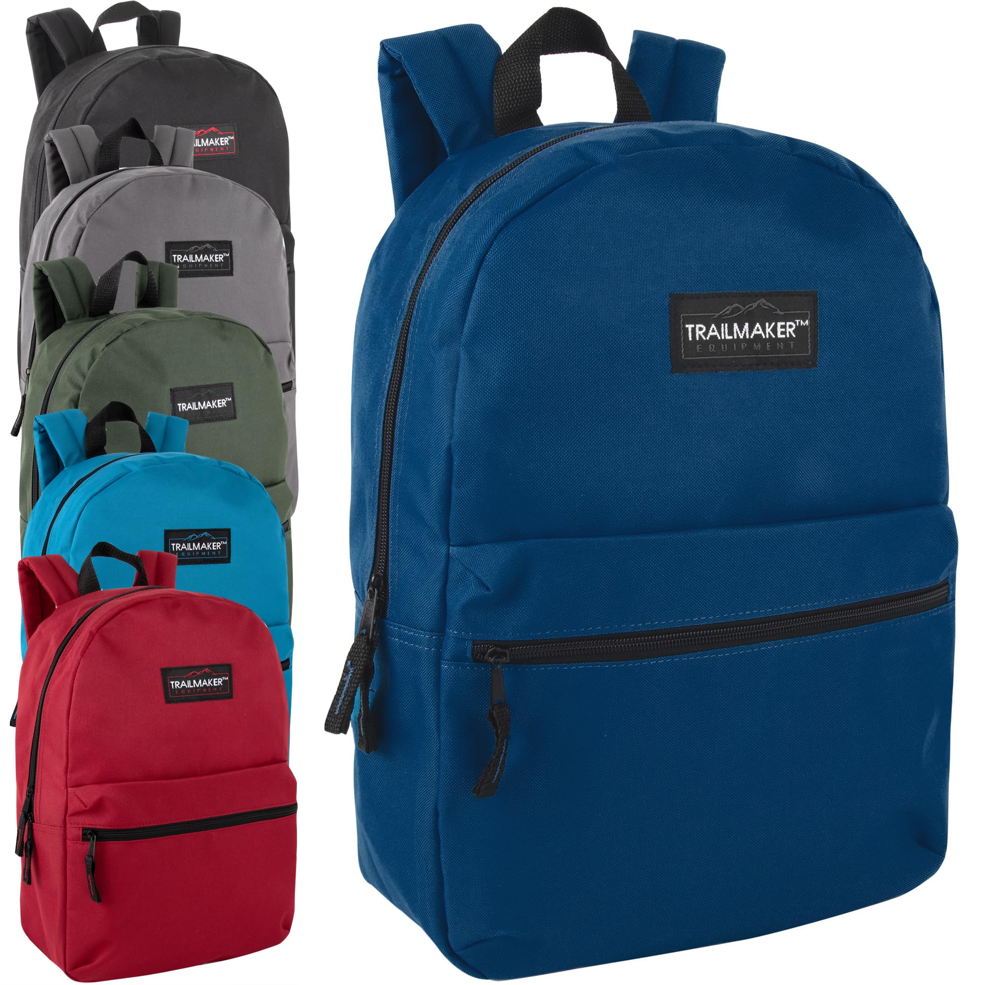 Trail maker 24 Pack- Classic 17 Inch Backpacks in Bulk Wholesale Back Packs for Boys and Girls (Assorted 12 Colors Pack)