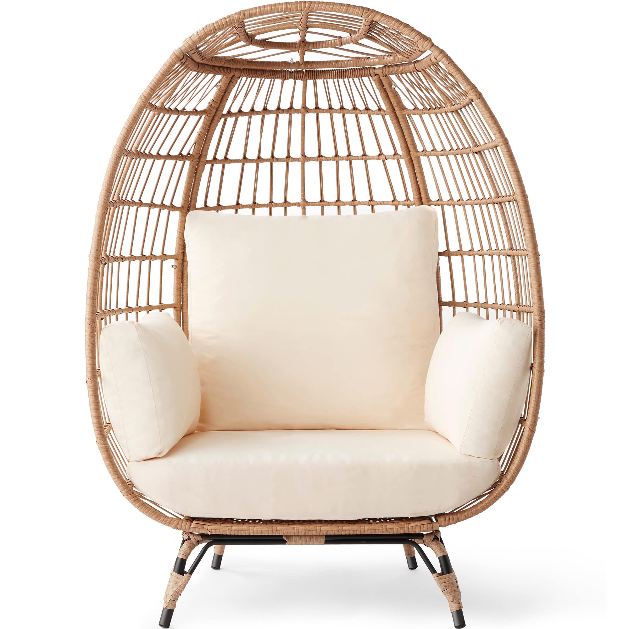 Best Choice Products Wicker Egg Chair, Oversized Indoor Outdoor Lounger for Patio, Backyard, Living Room w/ 4 Cushions, Steel Frame, 440lb Capacity - Black