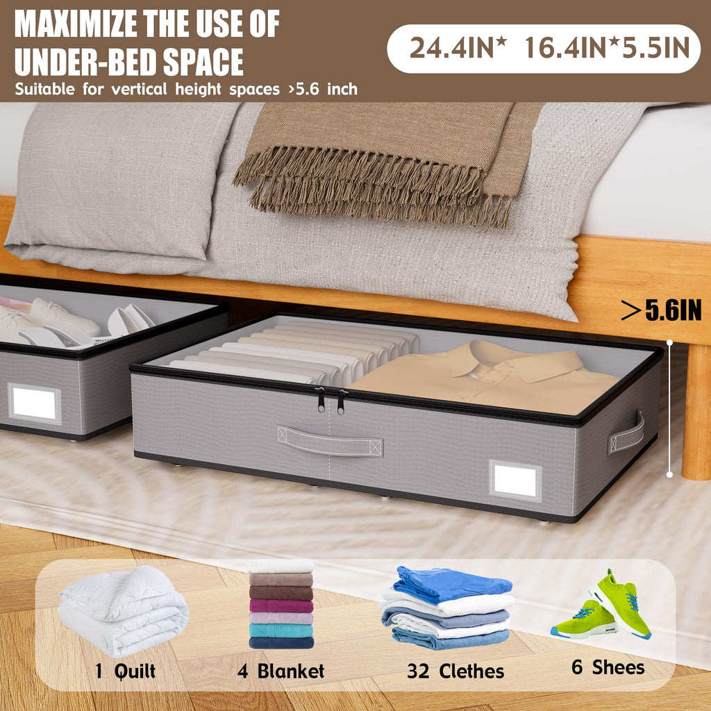 EE-RoomWorld Under Bed Storage with Wheels, No Assemble Required 10 inches height Under Bed Storage bins,Large capacity Rolling Underbed Shoe Storage containers，dorm underbed storage drawers