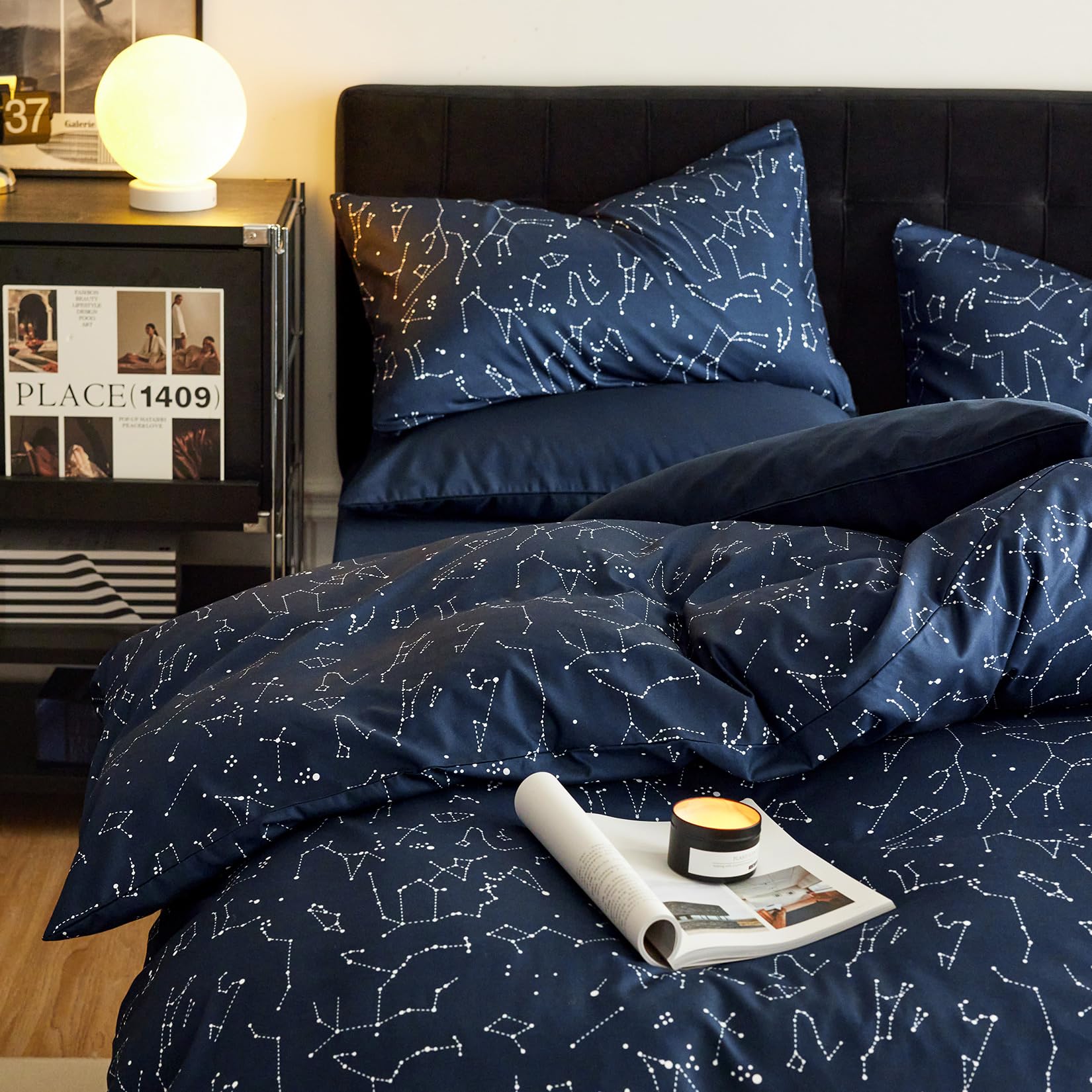 Wake In Cloud - Constellation Comforter Set, Celestial Space Star Galaxy Astrology, Soft Lightweight Bedding for Teen Kids Boys Girls, 3 Pieces, Navy Blue, Twin/Twin XL Size