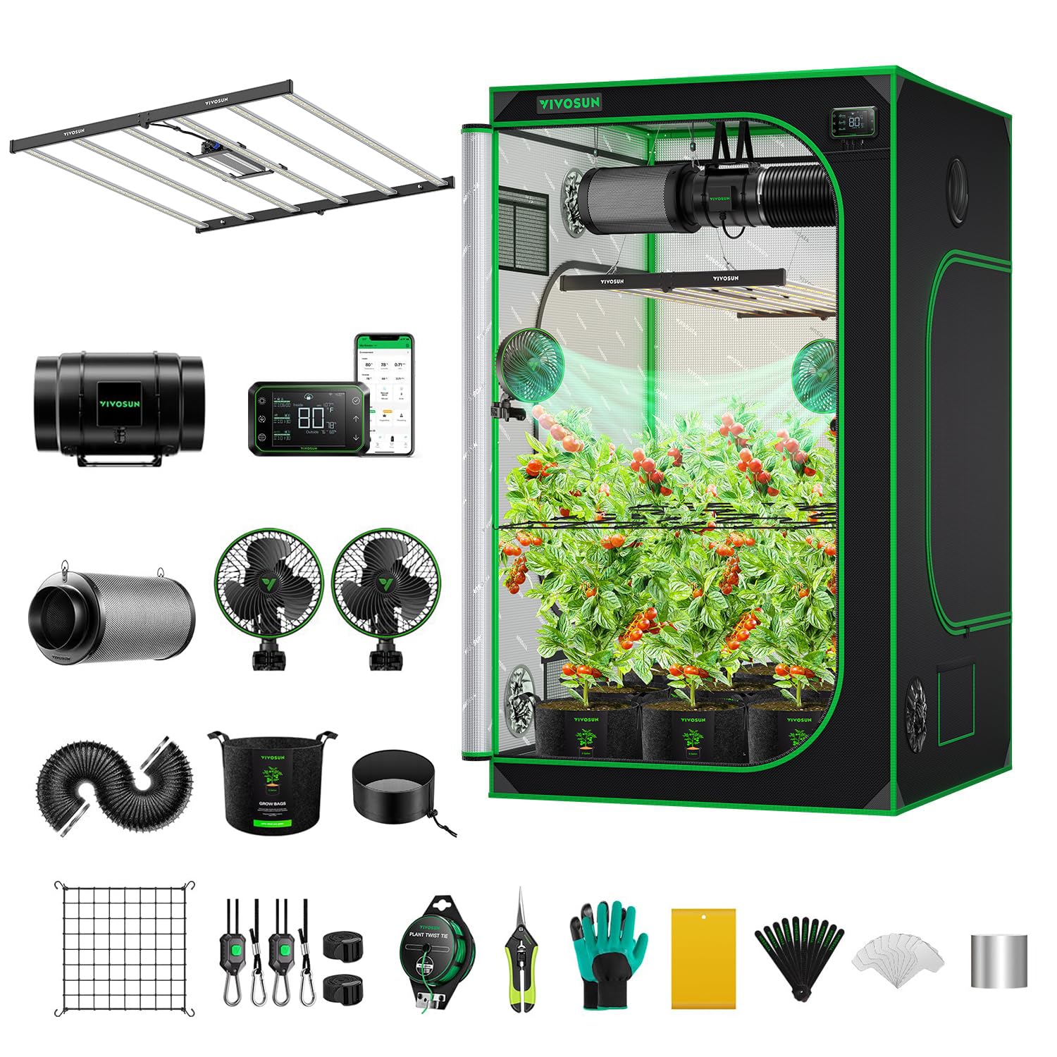 VIVOSUN Smart Grow Tent Kit 2x4, 2-Plant WiFi-Integrated Grow System | including 200W Full Spectrum LED,Automatic Control with GrowHub E42A+, Efficient Ventilation System,48x24x60" Grow Tent