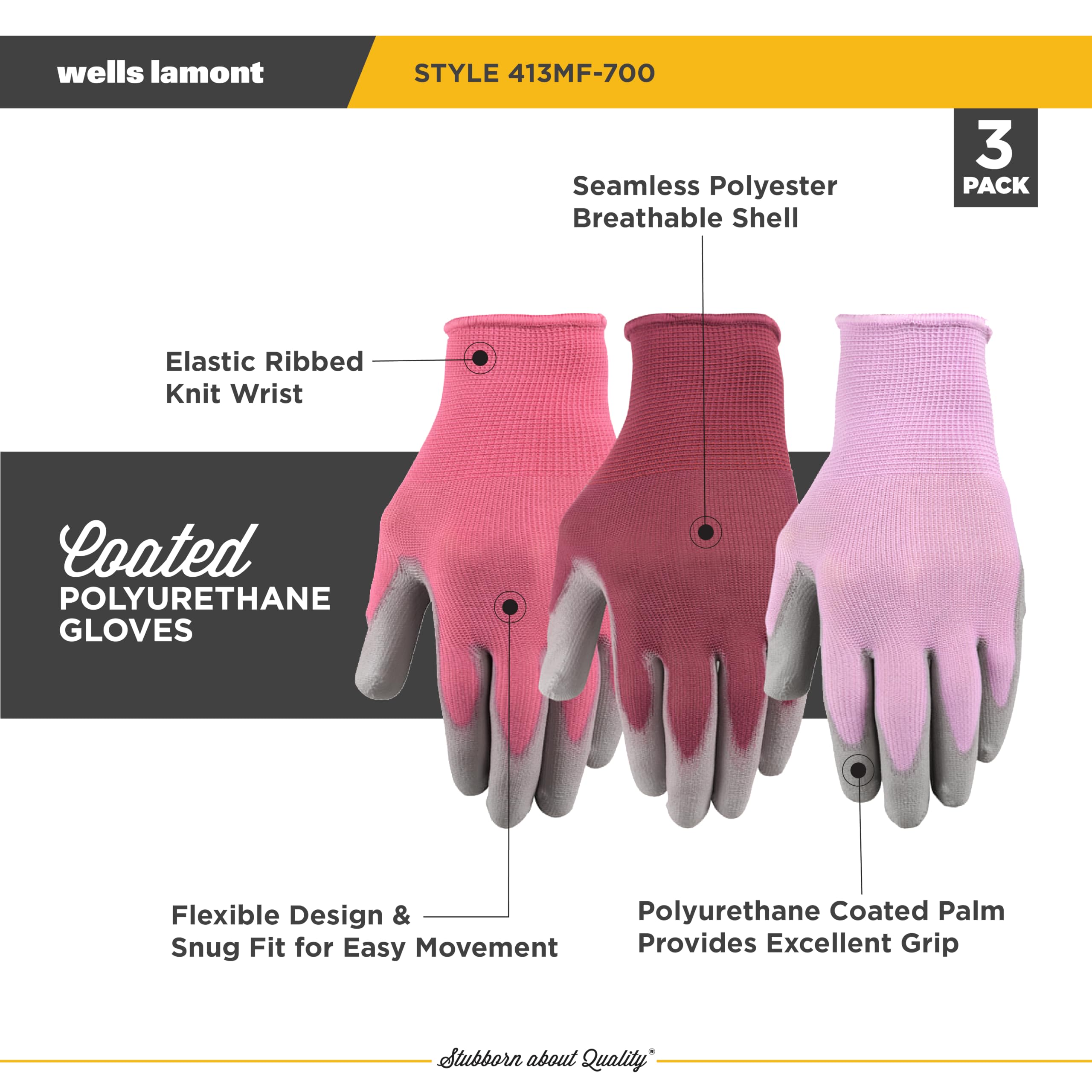 Wells Lamont Gardening Gloves for Women – Breathable Polyester, Seamless Fit – PU-Coated Palm for Grip & Durability