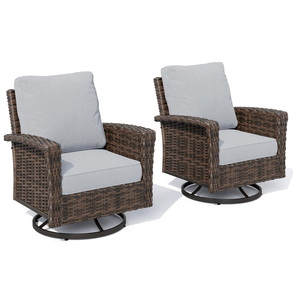 HERA'S HOUSE Patio Furniture Set, High Back Swivel Outdoor Chair with 5.5" Thick Cushions, Oversized Deep Seating Wicker Conversation Set for Lawn Backyard Deck, Navy Blue
