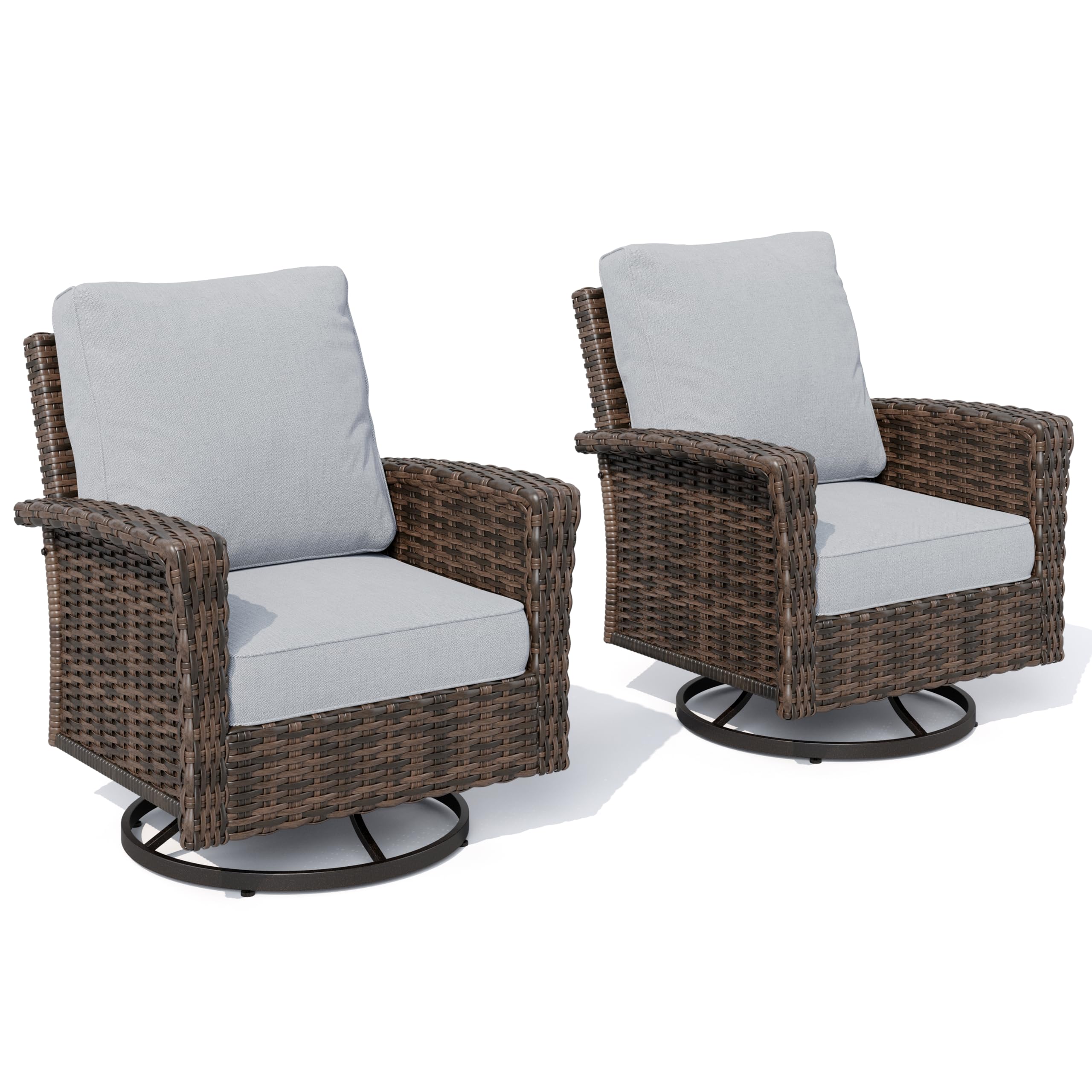 HERA'S HOUSE Patio Furniture Set, High Back Swivel Outdoor Chair with 5.5" Thick Cushions, Oversized Deep Seating Wicker Conversation Set for Lawn Backyard Deck, Navy Blue