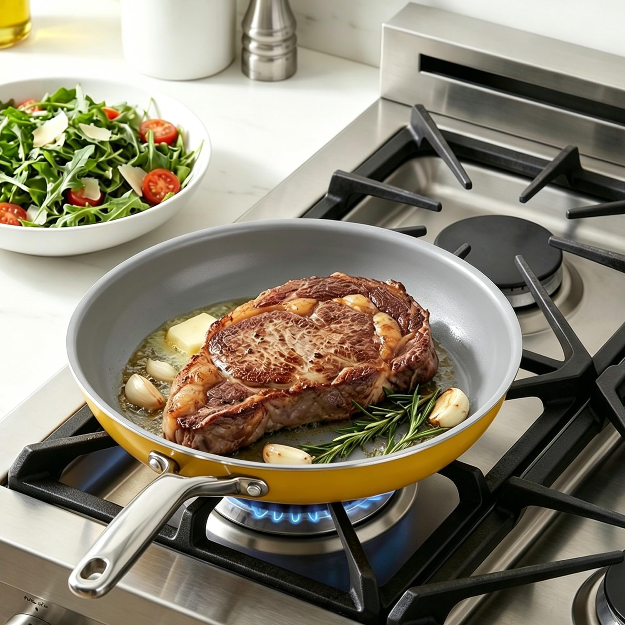 Ceramic Cookware Set, Pots & Pans Set, 10PC for RV and Apartment | Include saucepan, saute pan, stockpot, frying pans, oven safe to 480°F, dishwasher safe, non-toxic PFAS free, induction bases