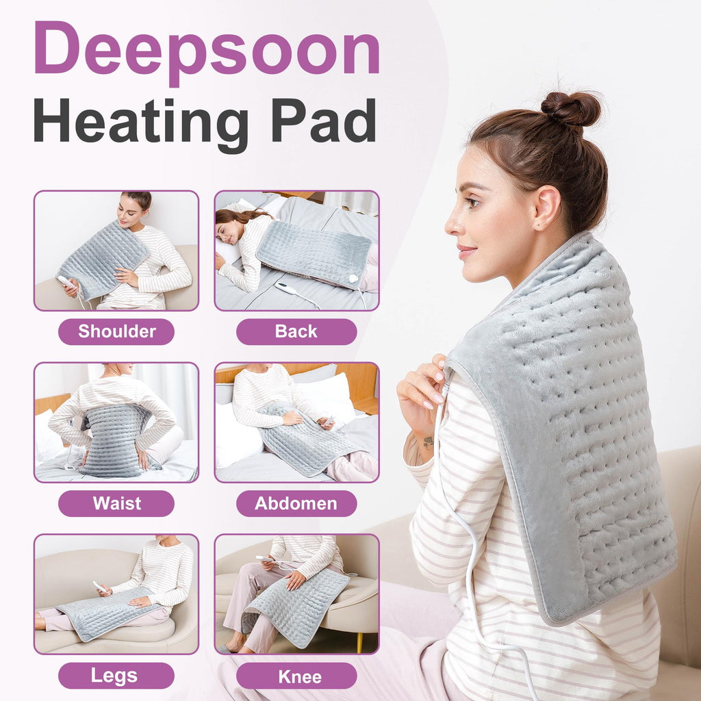 Heating Pad,Heated Blanket,Heating Pad for Back Neck,Silvergray,24x12In | Electric Heating Pad,Dry/Moist Heat Heating Pads,Heating Pads for Shoulder,Abdomen,Knee,Heat Pad for Women Men,Birthday Gift