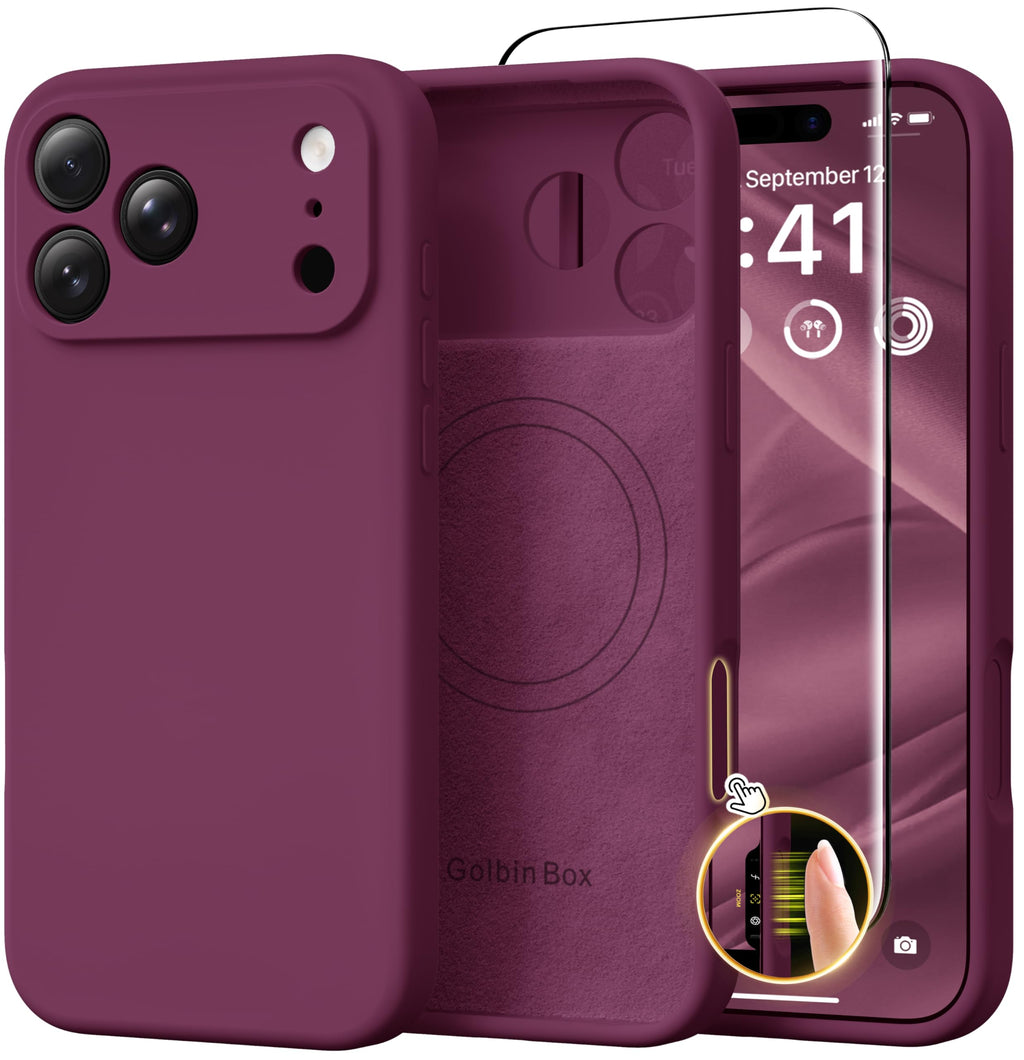 GolbinBox Magnetic for iPhone 17 Pro Max Case, Compatible with MagSafe, [Full Camera Protection] [Screen Protector], Silicone Shockproof Phone Cover with Anti-Scratch Microfiber Lining, Chalk Pink