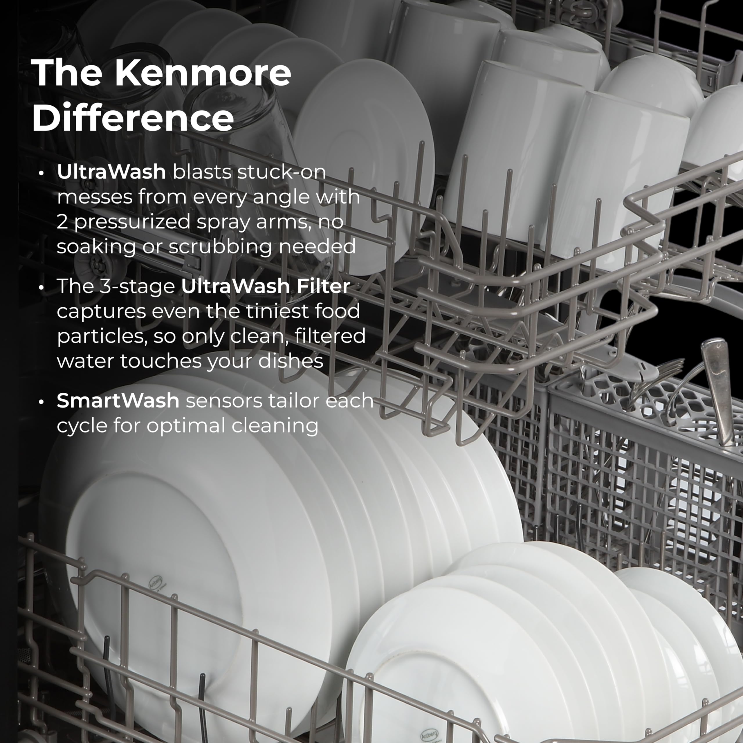 Kenmore 24" Hybrid Tub Dishwasher - Black | 54 DBA - MoreSpace Adjustable Rack, UltraWash, High Temp & SmartWash - 12 Place Settings - ENERGY STAR Certified