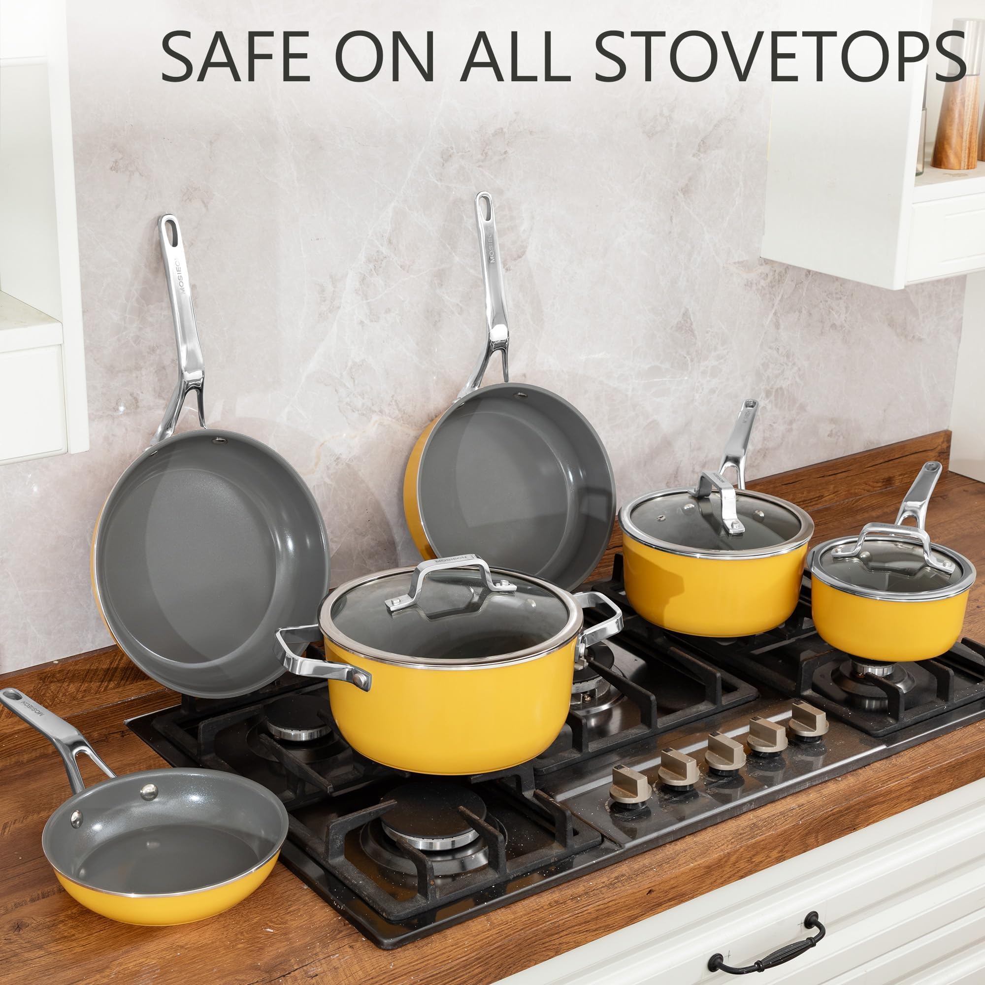 Ceramic Cookware Set, Pots & Pans Set, 10PC for RV and Apartment | Include saucepan, saute pan, stockpot, frying pans, oven safe to 480°F, dishwasher safe, non-toxic PFAS free, induction bases