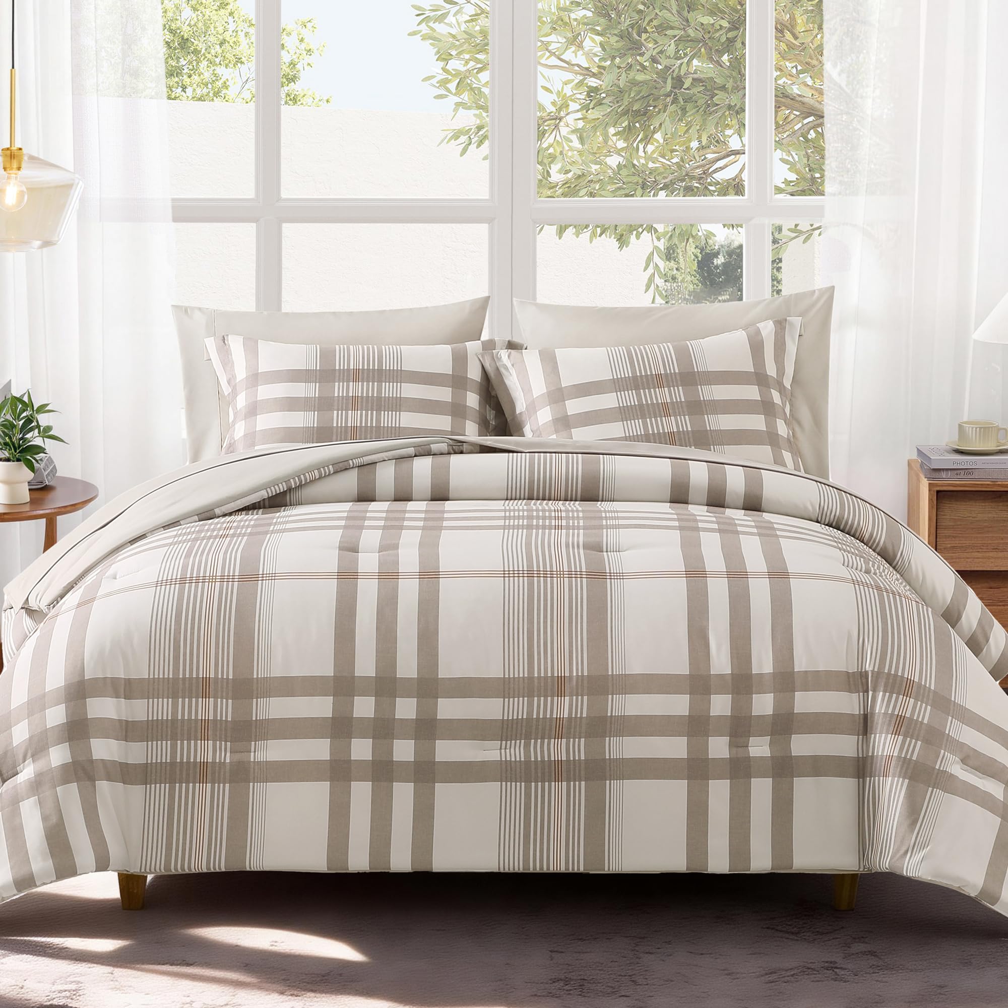 MaiRêve Plaid Twin XL Comforter Set Navy Blue 5 Pieces Dorm Bed in a Bag | Rustic Farmhouse Bedding Sets for Boys Teen with Sheets, Pillowcase & Sham