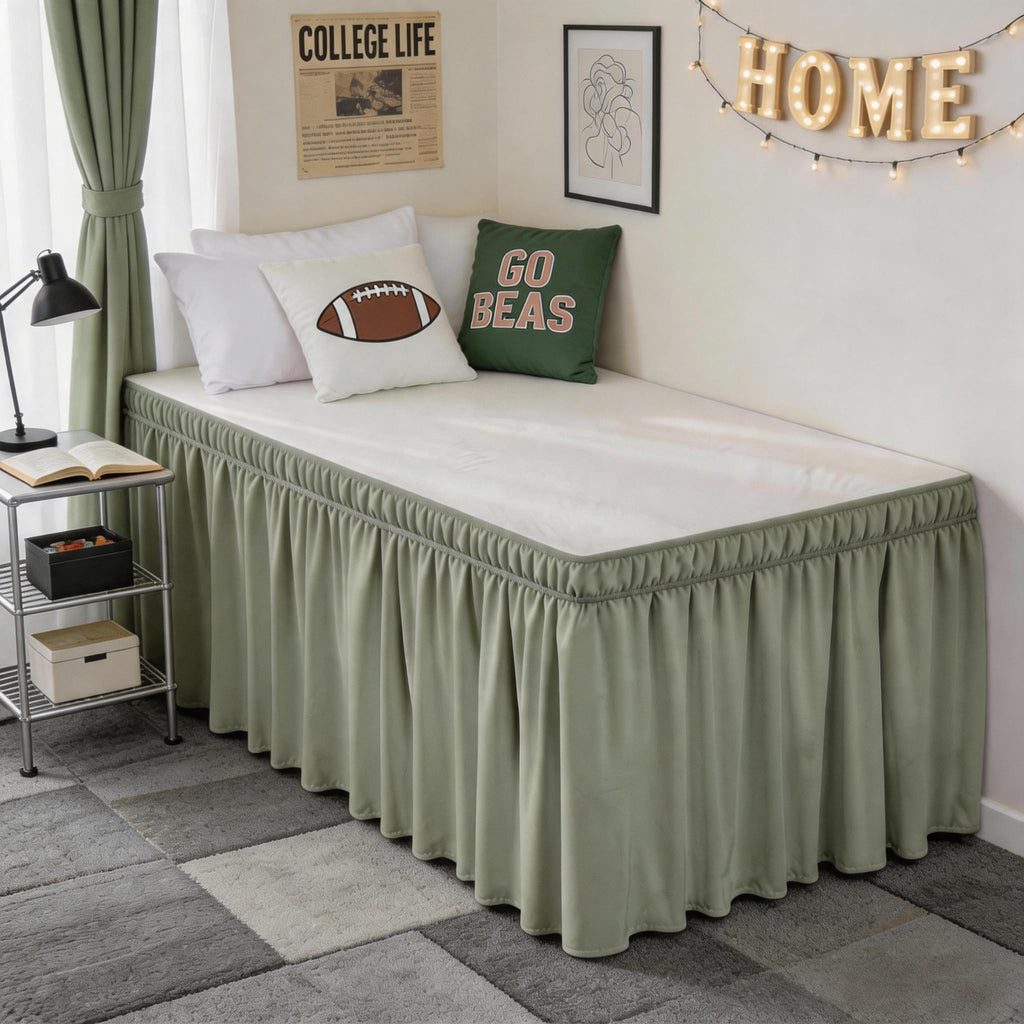 RIMELA Dorm Bed Skirt Twin XL 32 Inch Drop, Easy to Install Extra Long Wrap Around Elastic Dust Ruffle, White Bedskirt Solid Silky Fabric Machine Washable, Bedroom Decor