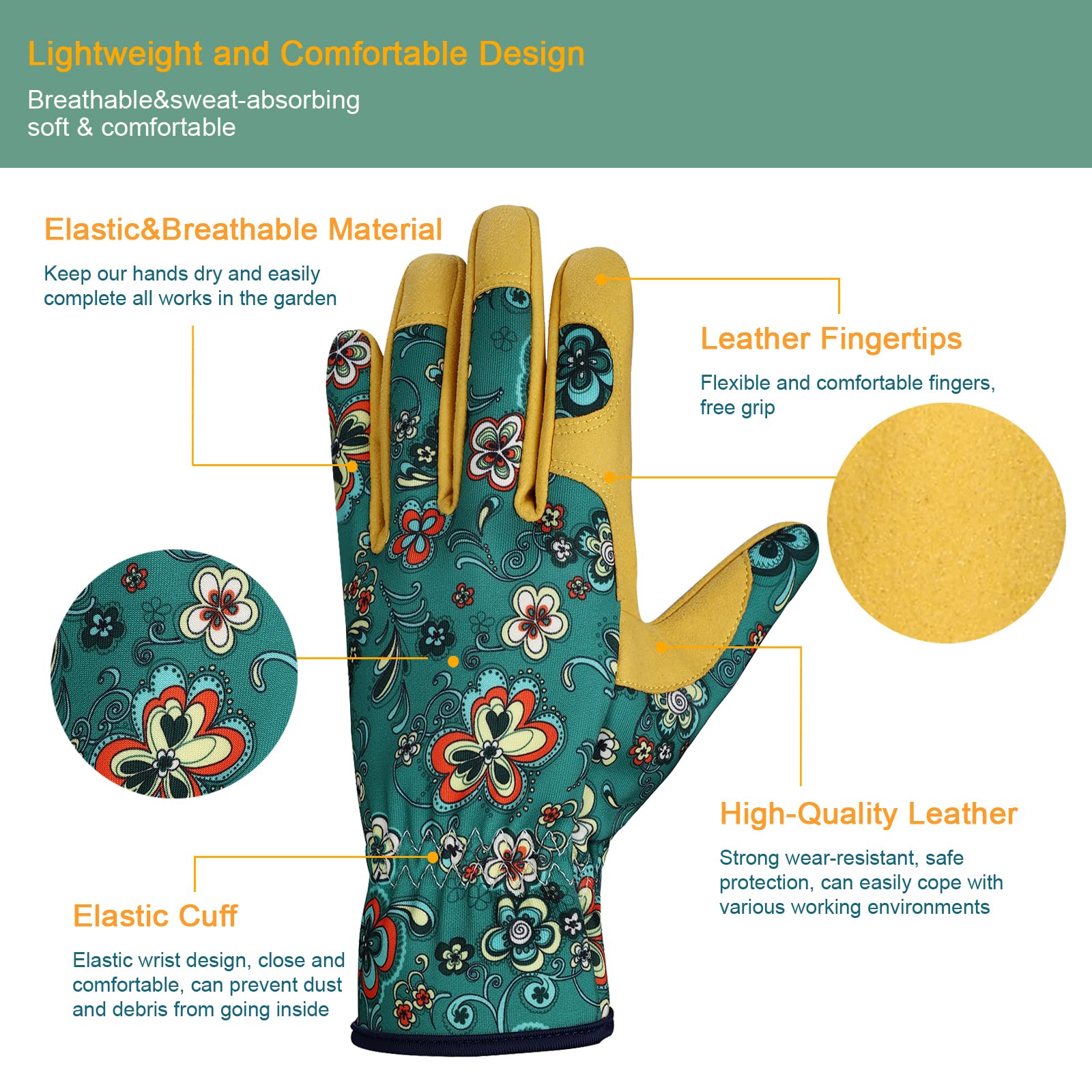 Bamllum Leather Gardening Gloves for Women - Working Gloves for Weeding, Digging, Planting, Raking and Pruning