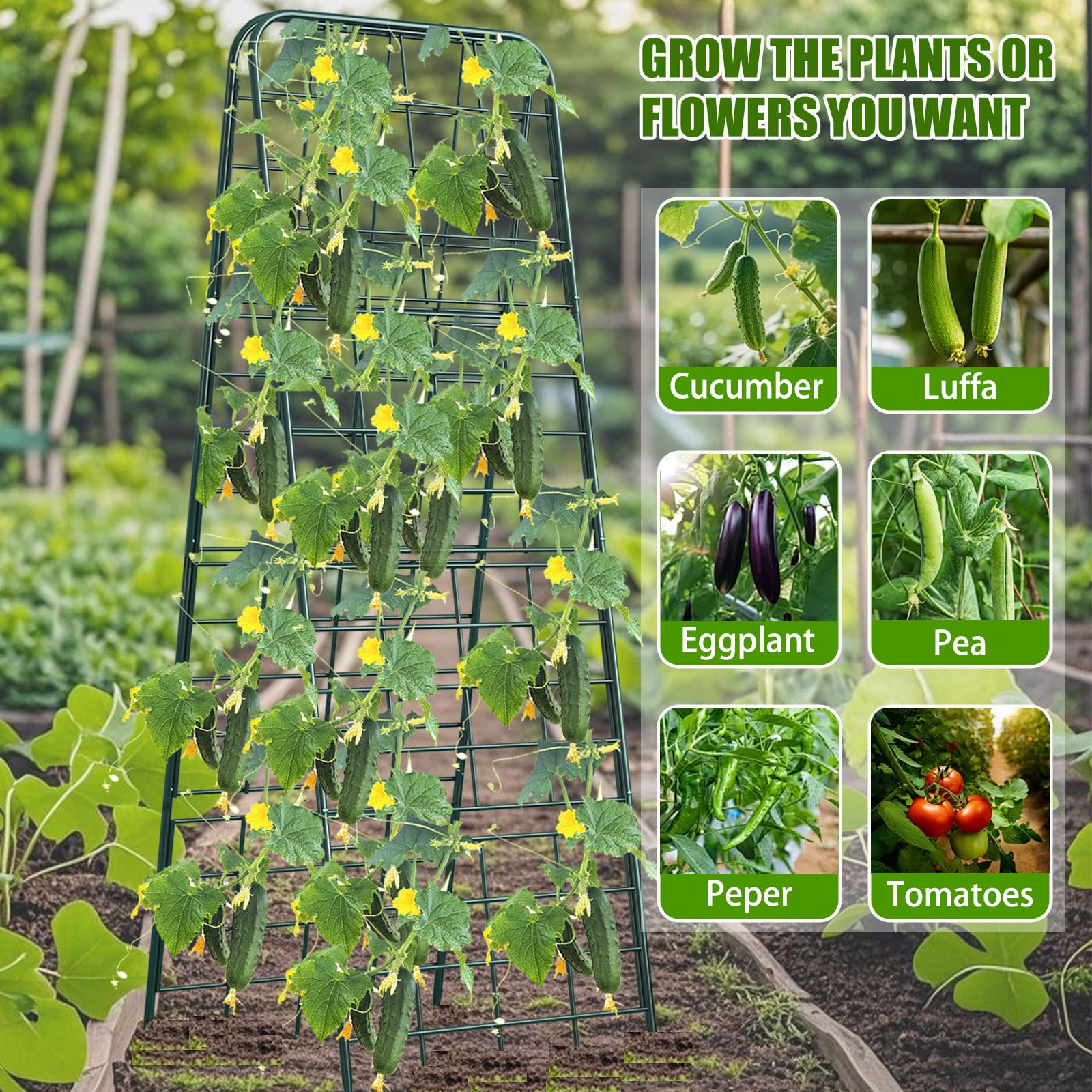 Heavy Duty 50"x17" Adjustable A-Frame Trellis for Climbing Plants – Rust-Proof Metal Garden Trellis with Dense Grid Design, Perfect for Raised Beds, Tomatoes, Cucumbers & Outdoor Vines (Black, 2 Pcs)