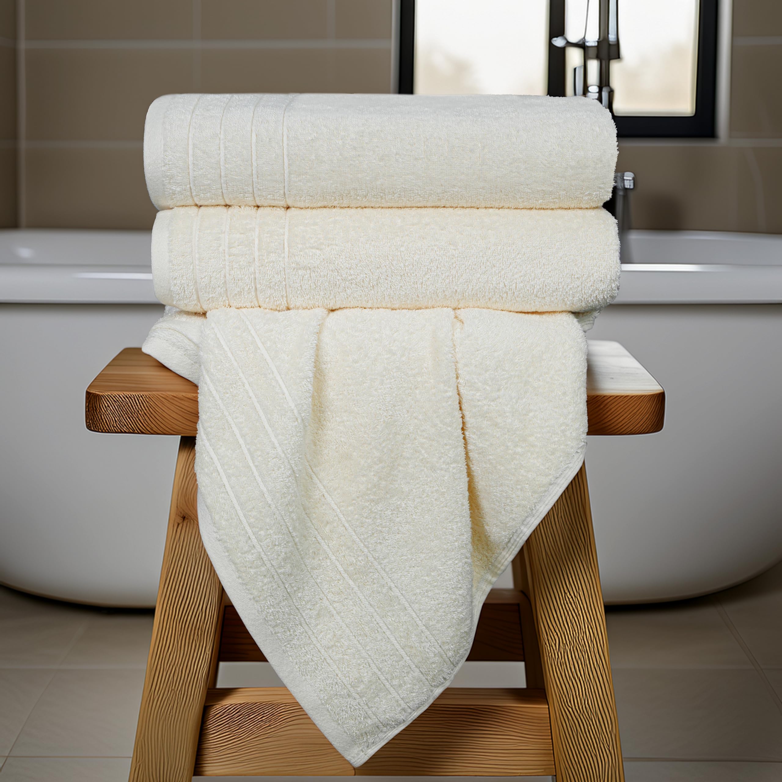 Tens Towels Pack of 4 Extra Large Bath Towels 30 x 60 Inches, 100% Cotton, Larger & Lighter Weight, Quicker to Dry, Super Soft and Absorbent, Perfect for Bathroom, Black