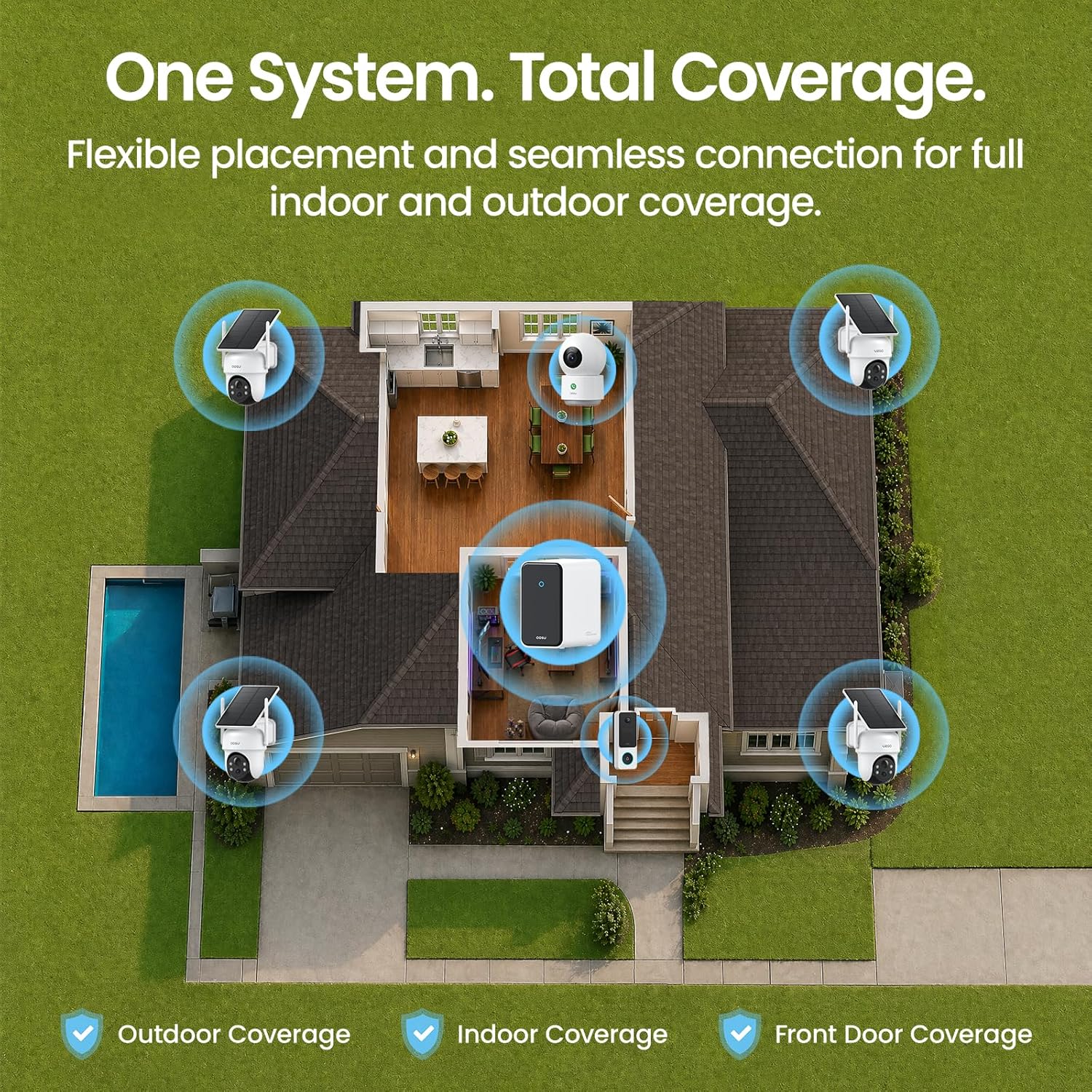 aosu 3K Solar Security Camera Outdoor Wireless Kit System with 2K Video Doorbell & Indoor Camera, 360° Protection, AI Alerts, Cross-Camera Tracking, Color Night Vision Expandable to 16TB Local Storage