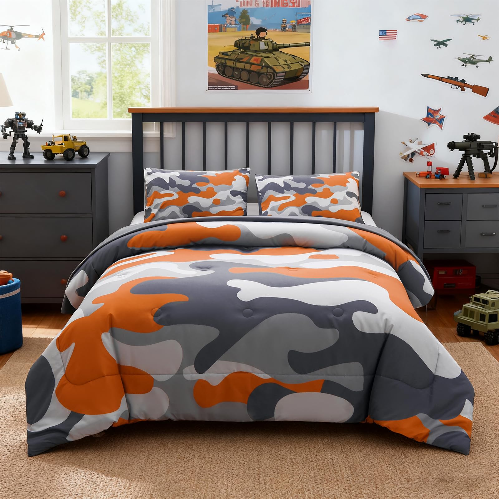 Holawakaka Twin Size Camouflage Bedding Comforter Set with Sheets, Boys Girls Men Camo Bed in A Bag 5 Pieces,Kids Teens Dorm Bed Sets Neutral Farmhouse Lodge Cabin Army Bedspread (Red, Twin)