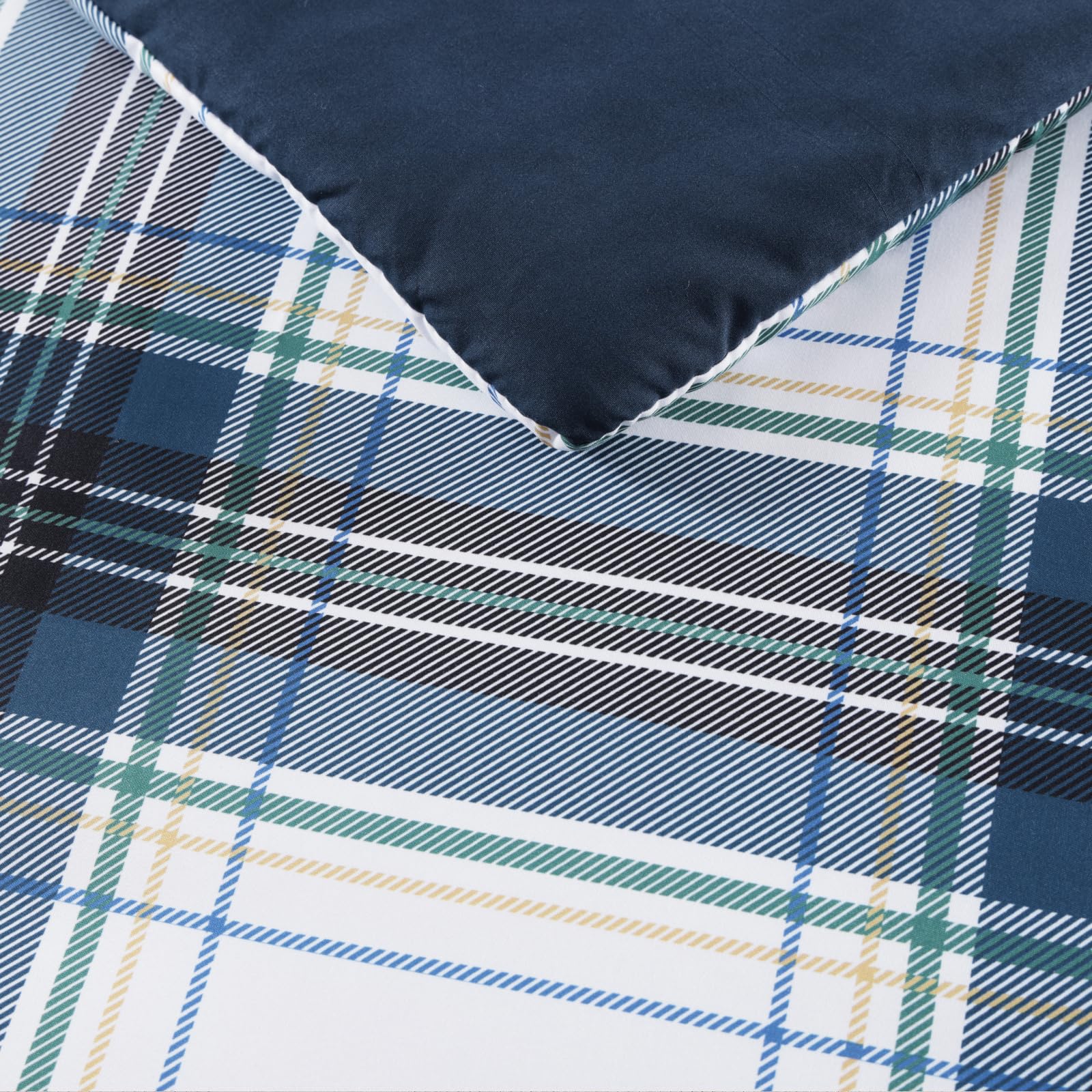 MaiRêve Plaid Twin XL Comforter Set Navy Blue 5 Pieces Dorm Bed in a Bag | Rustic Farmhouse Bedding Sets for Boys Teen with Sheets, Pillowcase & Sham