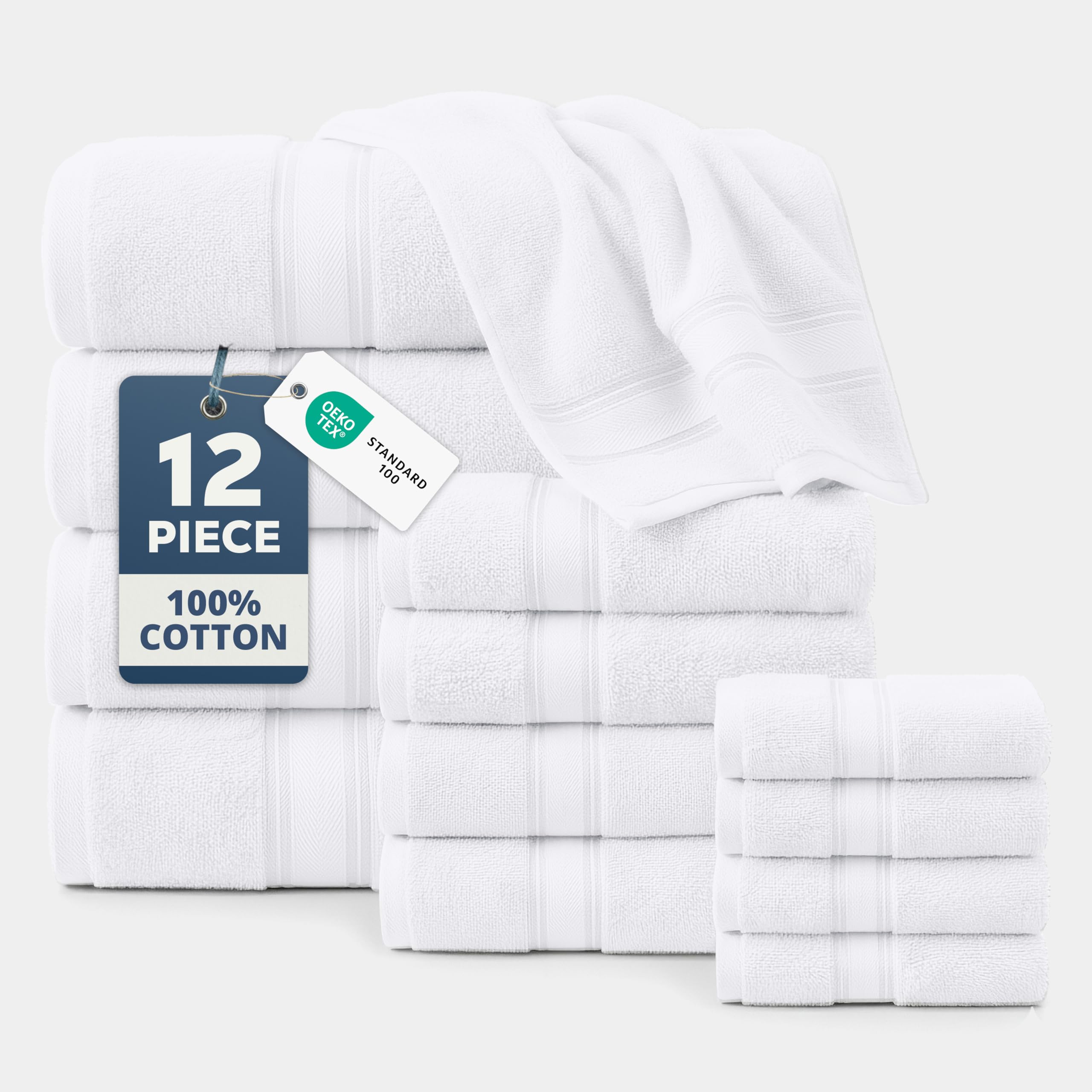 LANE LINEN Bathroom Towels Set of 18 – Zero Twist, 100% Mercerized Cotton Towel, 6 Bath, 6 Handtowel & 6 Washcloths, Luxury Hotel Design, Perfect for Salon & Guests, Machine Washable – Cerulean Blue