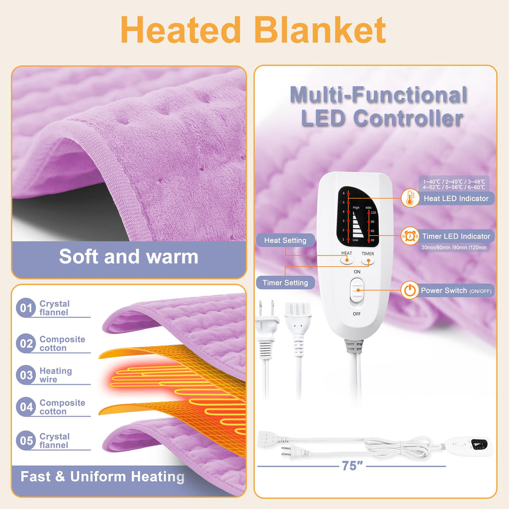 Heating Pad,Heated Blanket,Heating Pad for Back Neck,Silvergray,24x12In | Electric Heating Pad,Dry/Moist Heat Heating Pads,Heating Pads for Shoulder,Abdomen,Knee,Heat Pad for Women Men,Birthday Gift