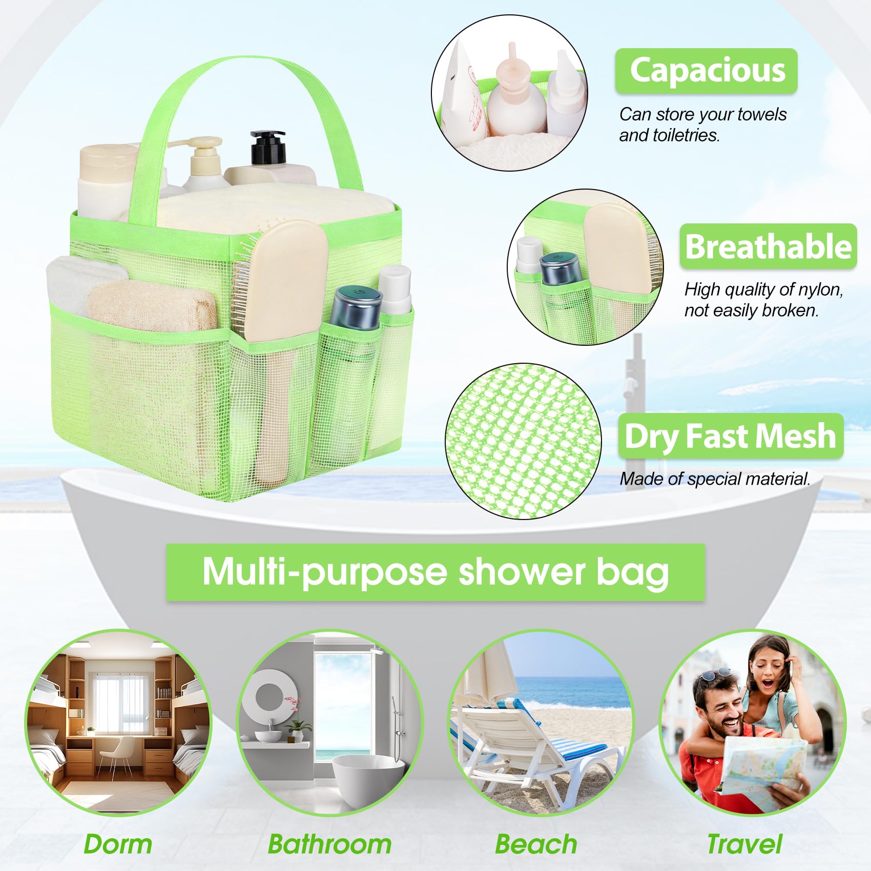 Attmu Mesh Shower Caddy Portable for College Dorm Room Camping Essentials, Shower Caddy Dorm with 9-Pockets, Large Capacity Hanging Basket Bathroom Bag for Toiletry, Swimming, Gym, Camp, Beach