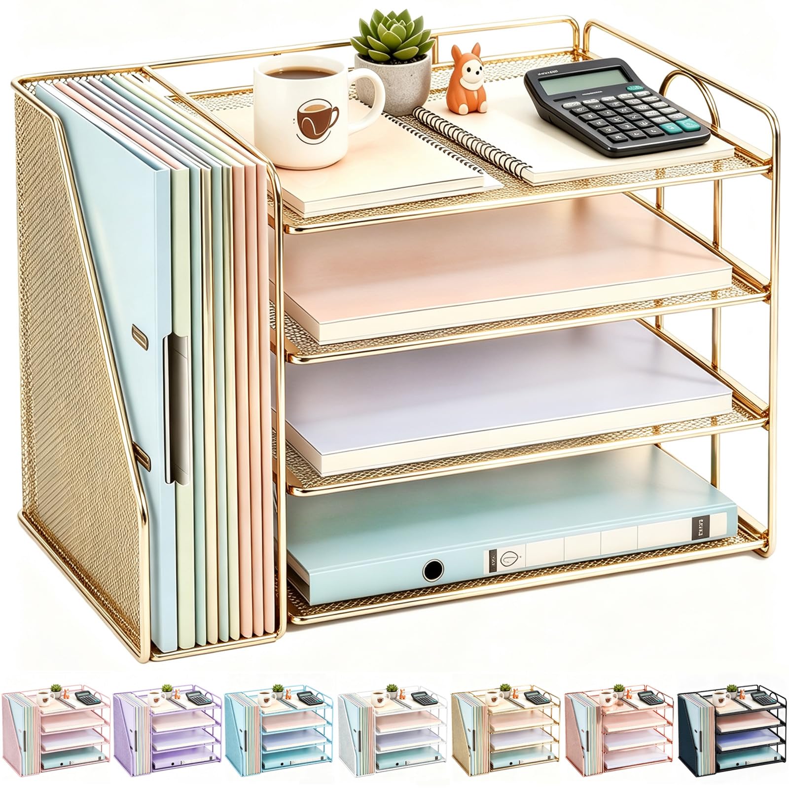 gianotter 4-Tier Paper Organizer With Magazine Holder, Desk Organizers and Accessories, Desk Accessories & Workspace Organizers, File Organizer for Office Supplies Storag (Black, 4-Tier)