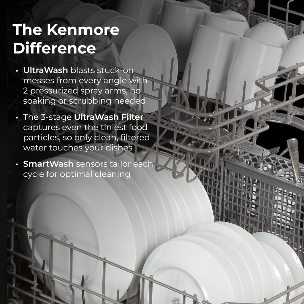Kenmore 24" Hybrid Tub Dishwasher - Black | 54 DBA - MoreSpace Adjustable Rack, UltraWash, High Temp & SmartWash - 12 Place Settings - ENERGY STAR Certified
