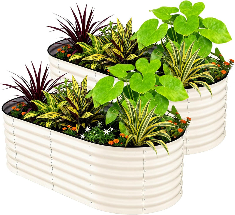 GarveeLife 2 Pcs Raised Garden Beds Outdoor 6x3x2 ft - Galvanized Steel Planter Box for Vegetables, Flowers, Rust-Resistant, Easy Assembly Raised Beds, Durable Planters for Outdoor Plants, Beige