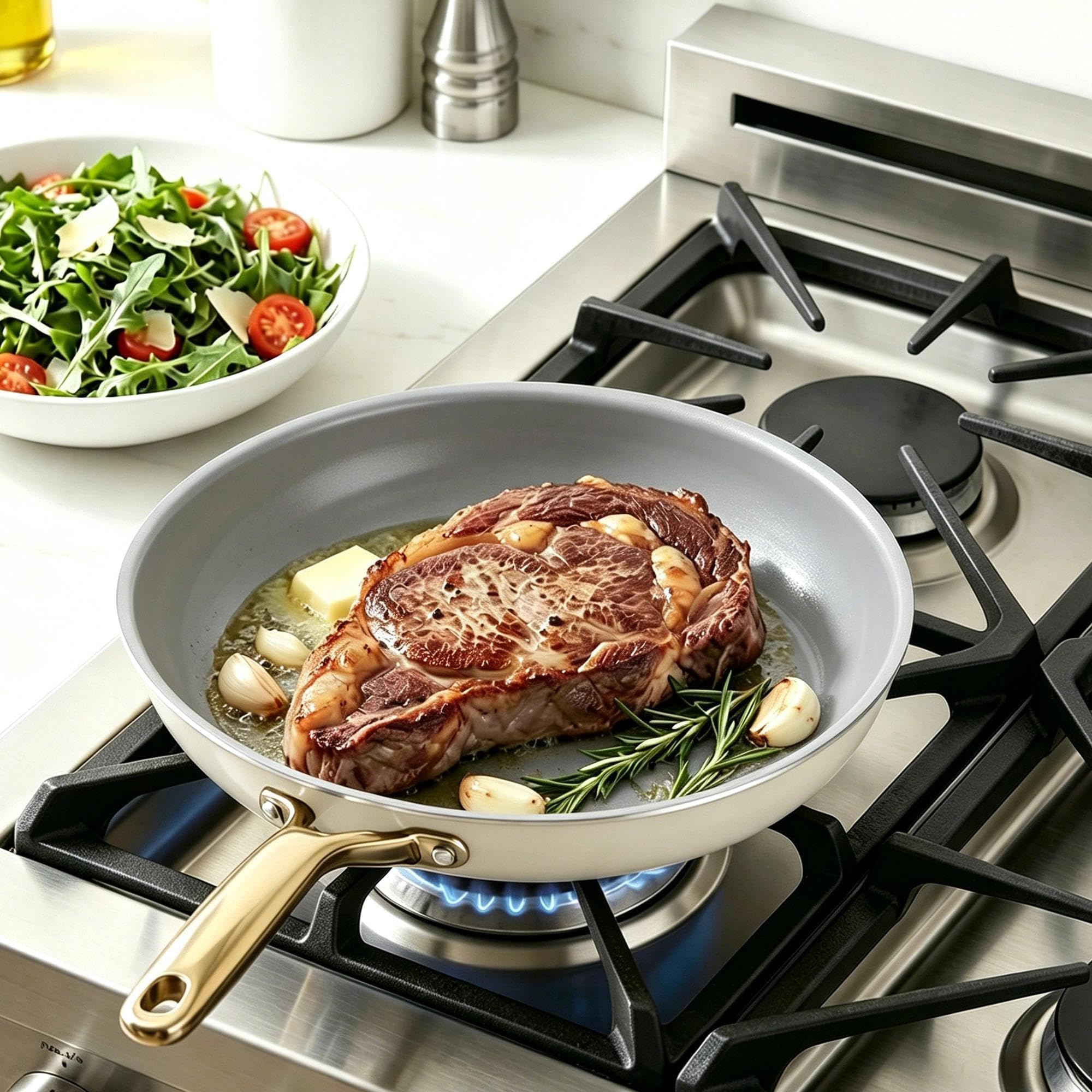 Ceramic Cookware Set, Pots & Pans Set, 10PC for RV and Apartment | Include saucepan, saute pan, stockpot, frying pans, oven safe to 480°F, dishwasher safe, non-toxic PFAS free, induction bases