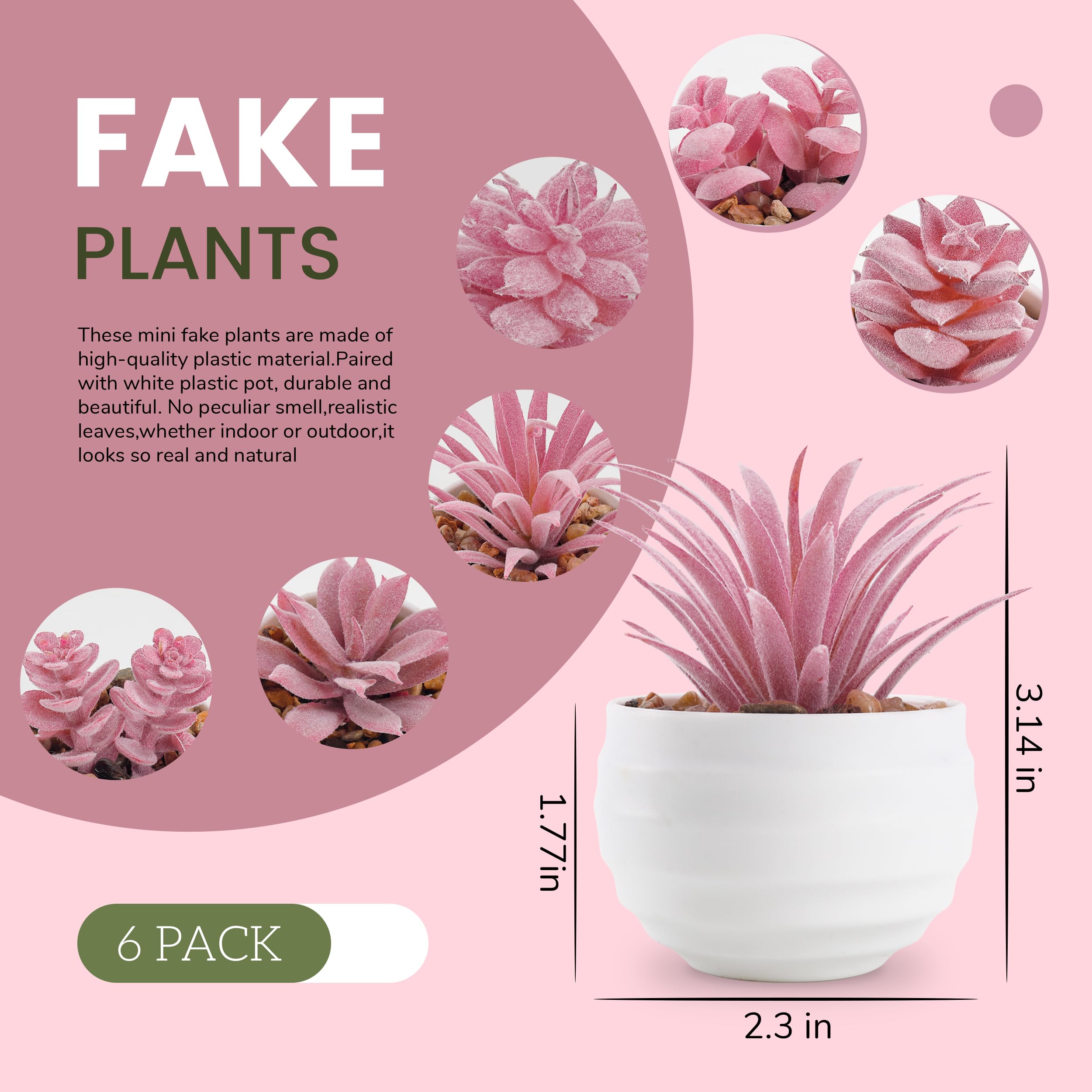 Der Rose 6 Pack Succulents Fake Plants for Bedroom Bathroom Home Decor | Small fake plants，perfect for aesthetic living room shelf decor，office desk accessories，gifts for women，fresh all year