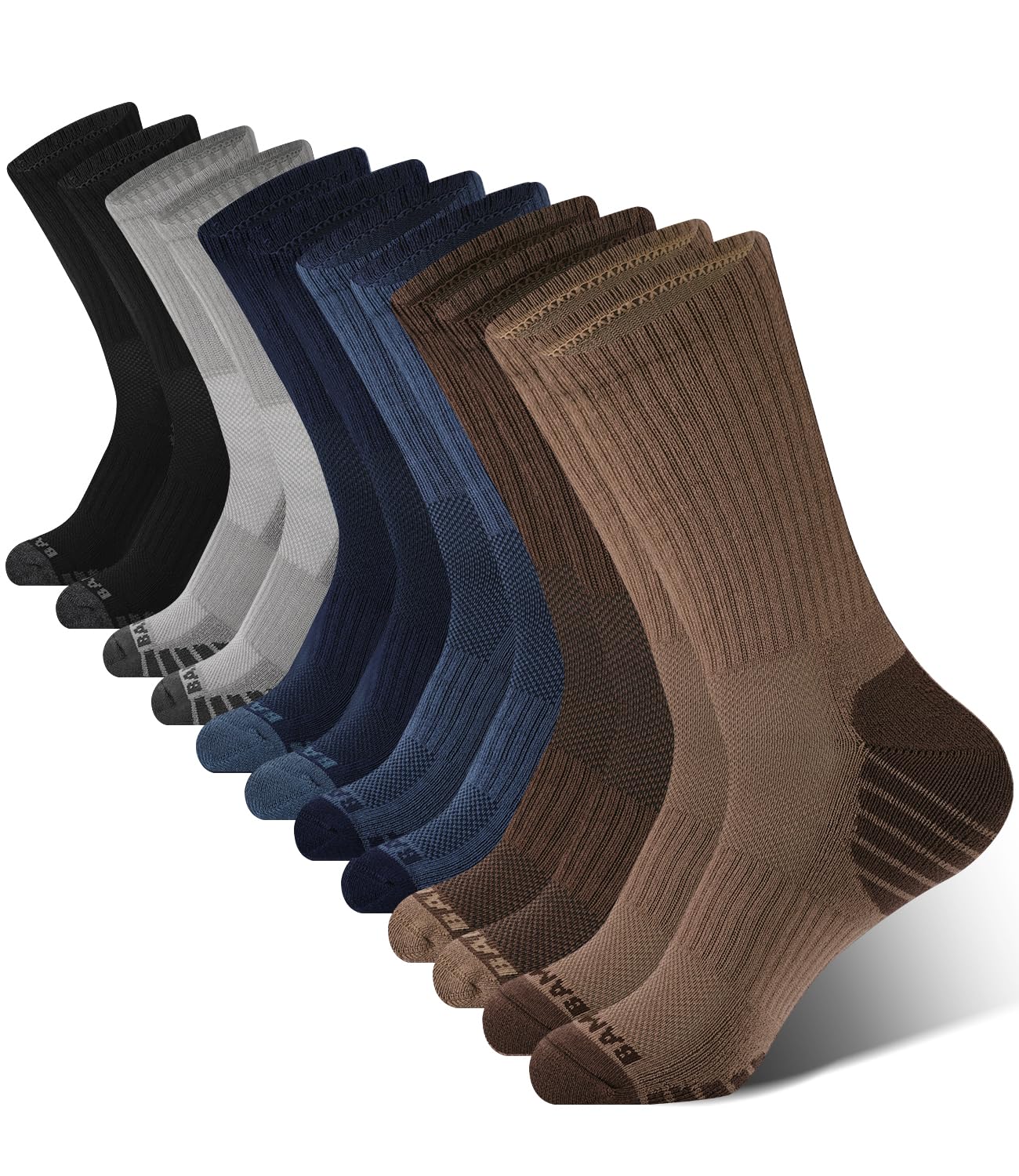BAMBOO COOL Men's Crew Socks Athletic Running Sports Socks, Cushioned Moisture Wicking, Breathable Arch Support 6 Pack