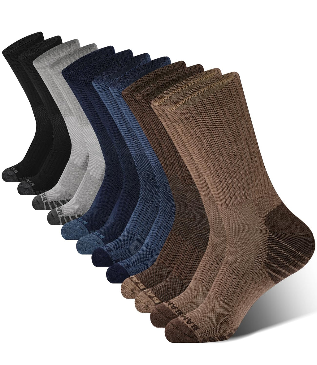BAMBOO COOL Men's Crew Socks Athletic Running Sports Socks, Cushioned Moisture Wicking, Breathable Arch Support 6 Pack