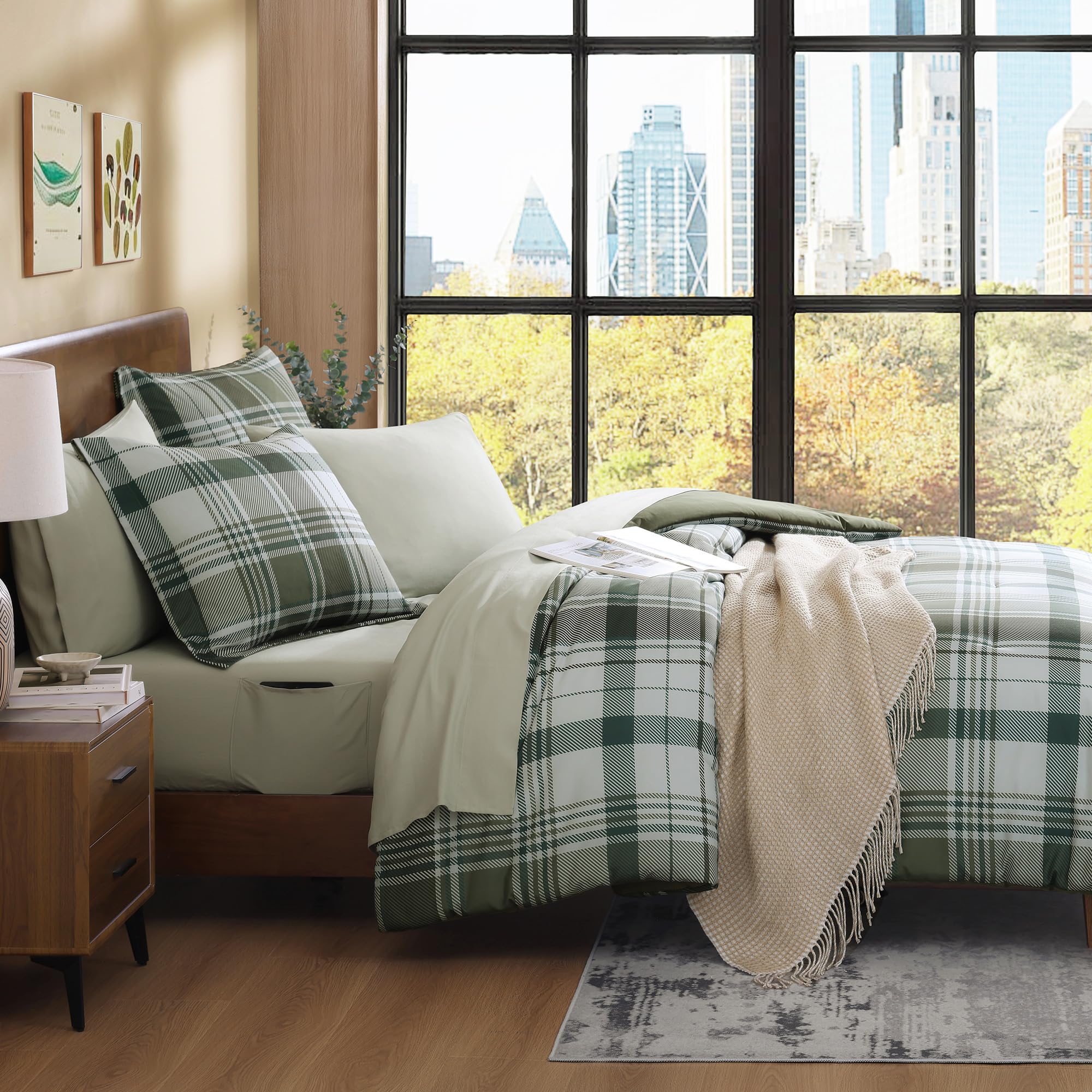 MaiRêve Plaid Twin XL Comforter Set Navy Blue 5 Pieces Dorm Bed in a Bag | Rustic Farmhouse Bedding Sets for Boys Teen with Sheets, Pillowcase & Sham