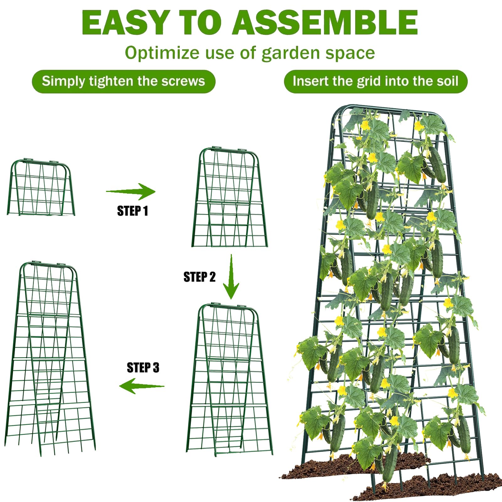 Heavy Duty 50"x17" Adjustable A-Frame Trellis for Climbing Plants – Rust-Proof Metal Garden Trellis with Dense Grid Design, Perfect for Raised Beds, Tomatoes, Cucumbers & Outdoor Vines (Black, 2 Pcs)