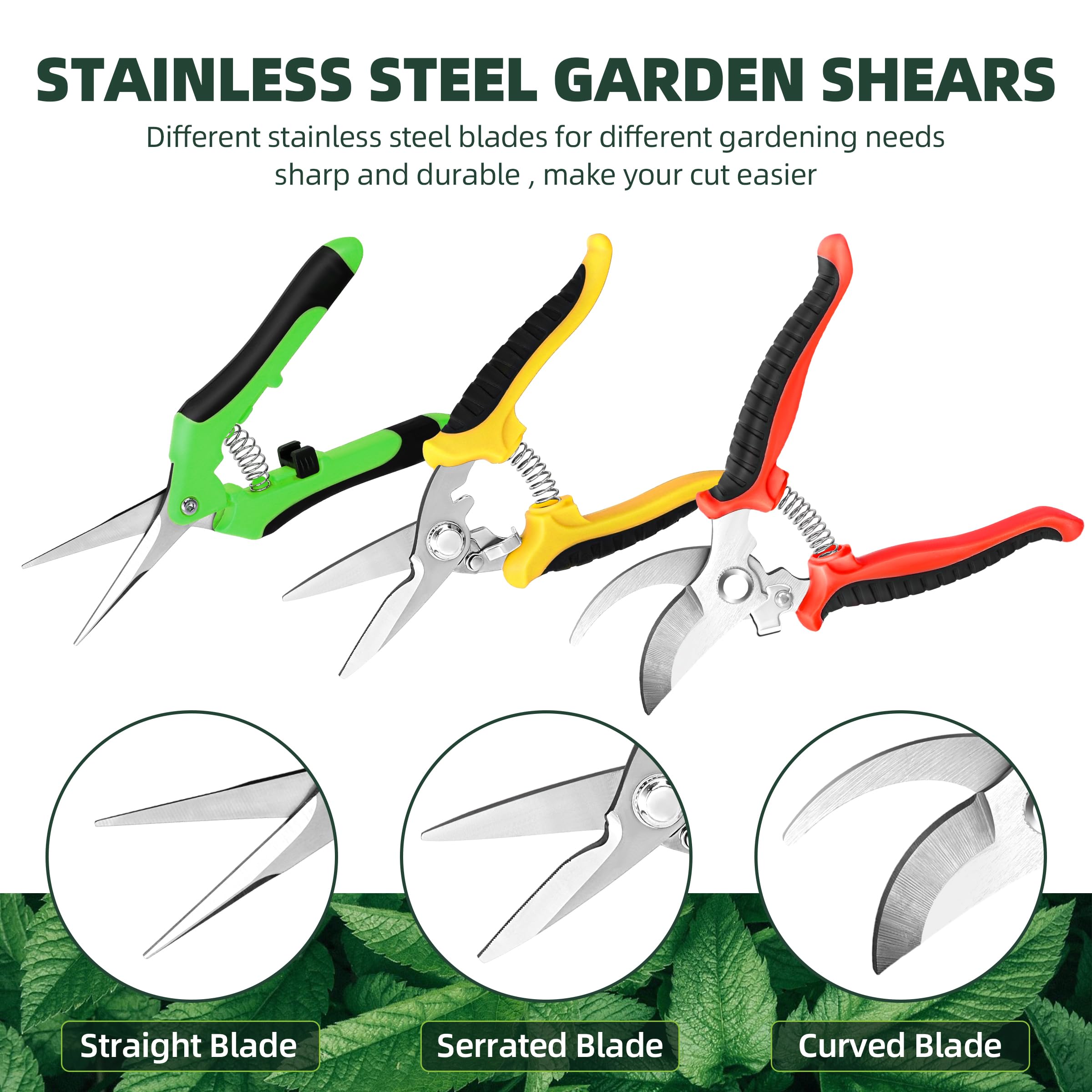 EWPJDK 3 Pack Garden Pruning Shears, Stainless Steel Shears, Gardening Shears, Scissors, Garden Clippers, Pruning Snips, Pruning Shears for Gardening Tools