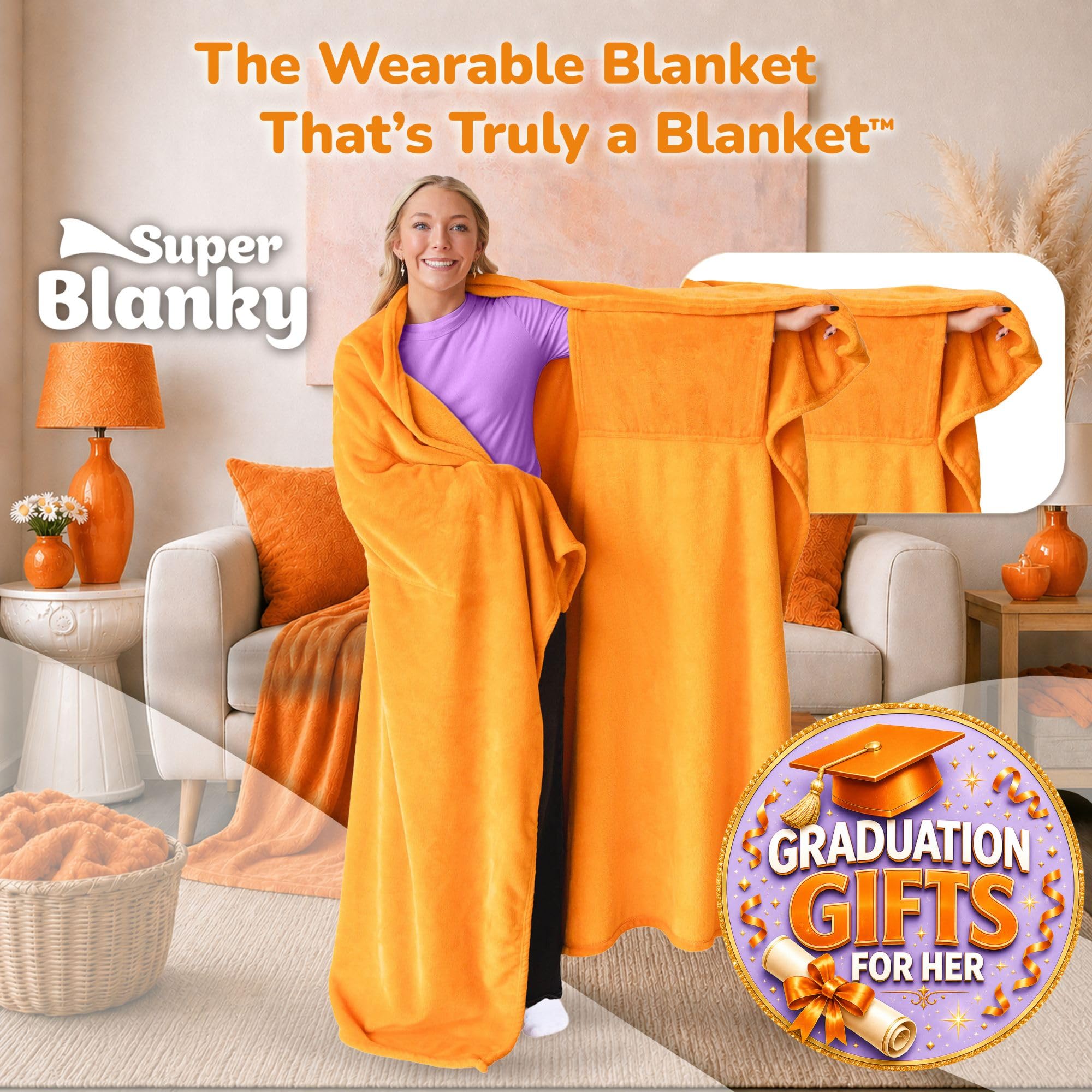 Super Blanky Wearable Blankets for Women & Men, Graduation Day Gift for Her, Cozy Gifts for Women, Wife Birthday Gifts Ideas