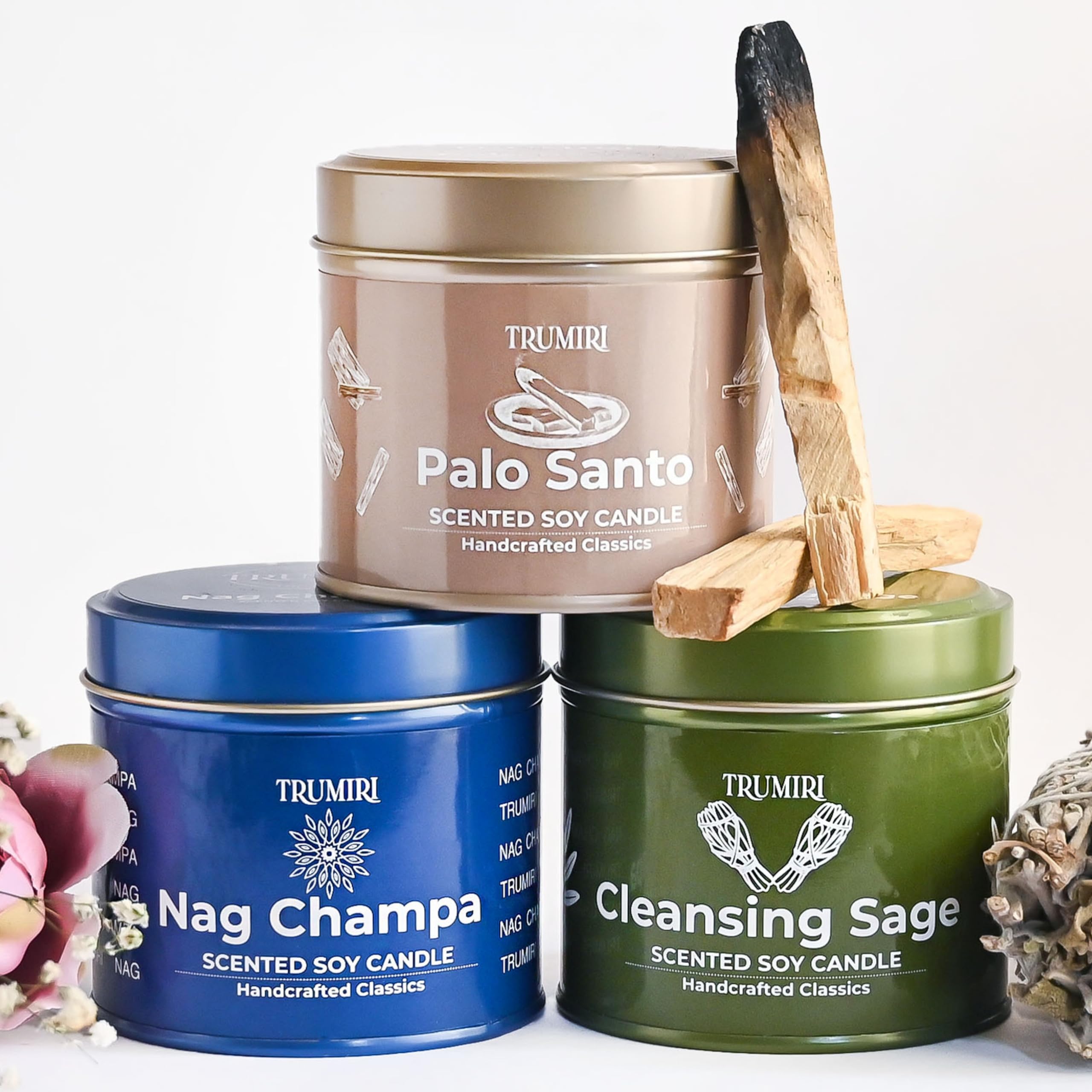 Sage Candle for Cleansing House Negative Energy Smudge Kit - 5oz Soy Wax Natural Clean Organic Non Toxic - Aromatherapy Spiritual Meditation Gifts - Long Lasting Highly Scented Candel with Crystals