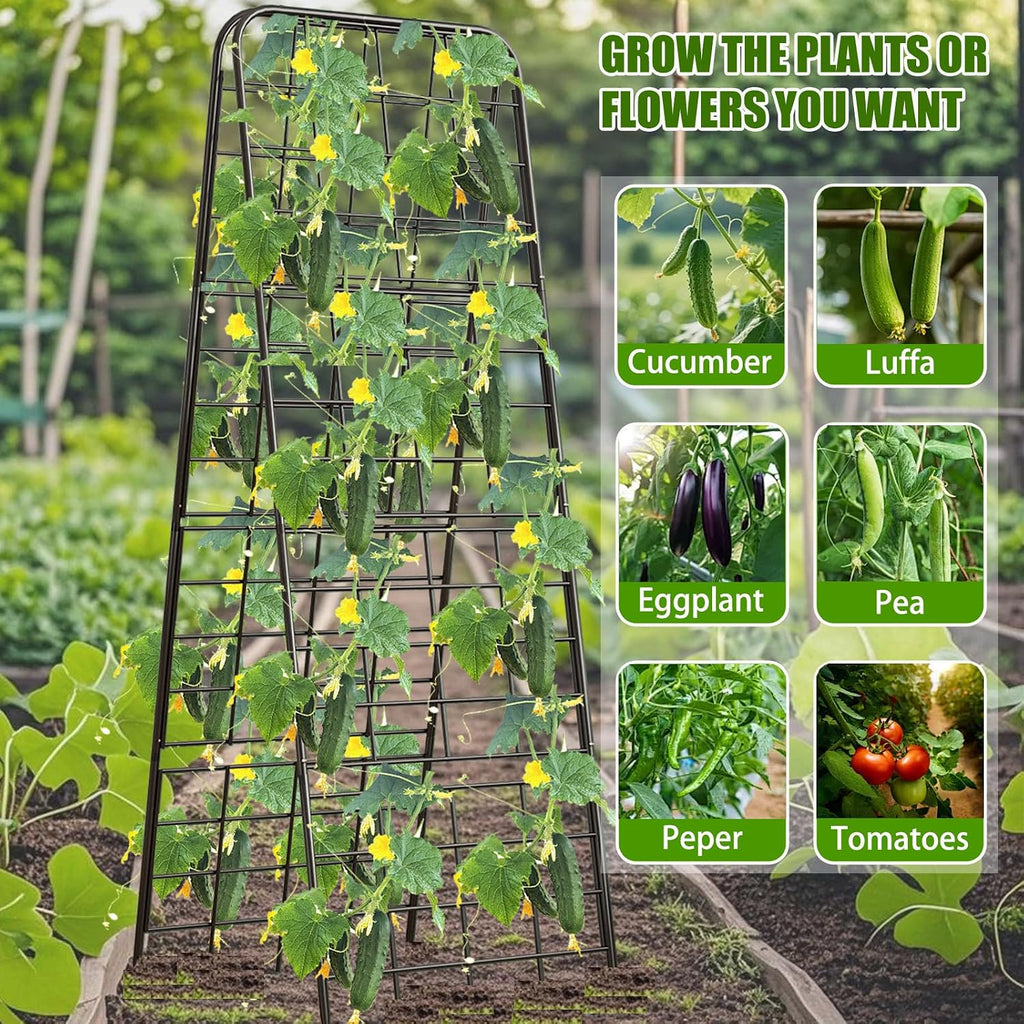 Heavy Duty 50"x17" Adjustable A-Frame Trellis for Climbing Plants – Rust-Proof Metal Garden Trellis with Dense Grid Design, Perfect for Raised Beds, Tomatoes, Cucumbers & Outdoor Vines (Black, 2 Pcs)